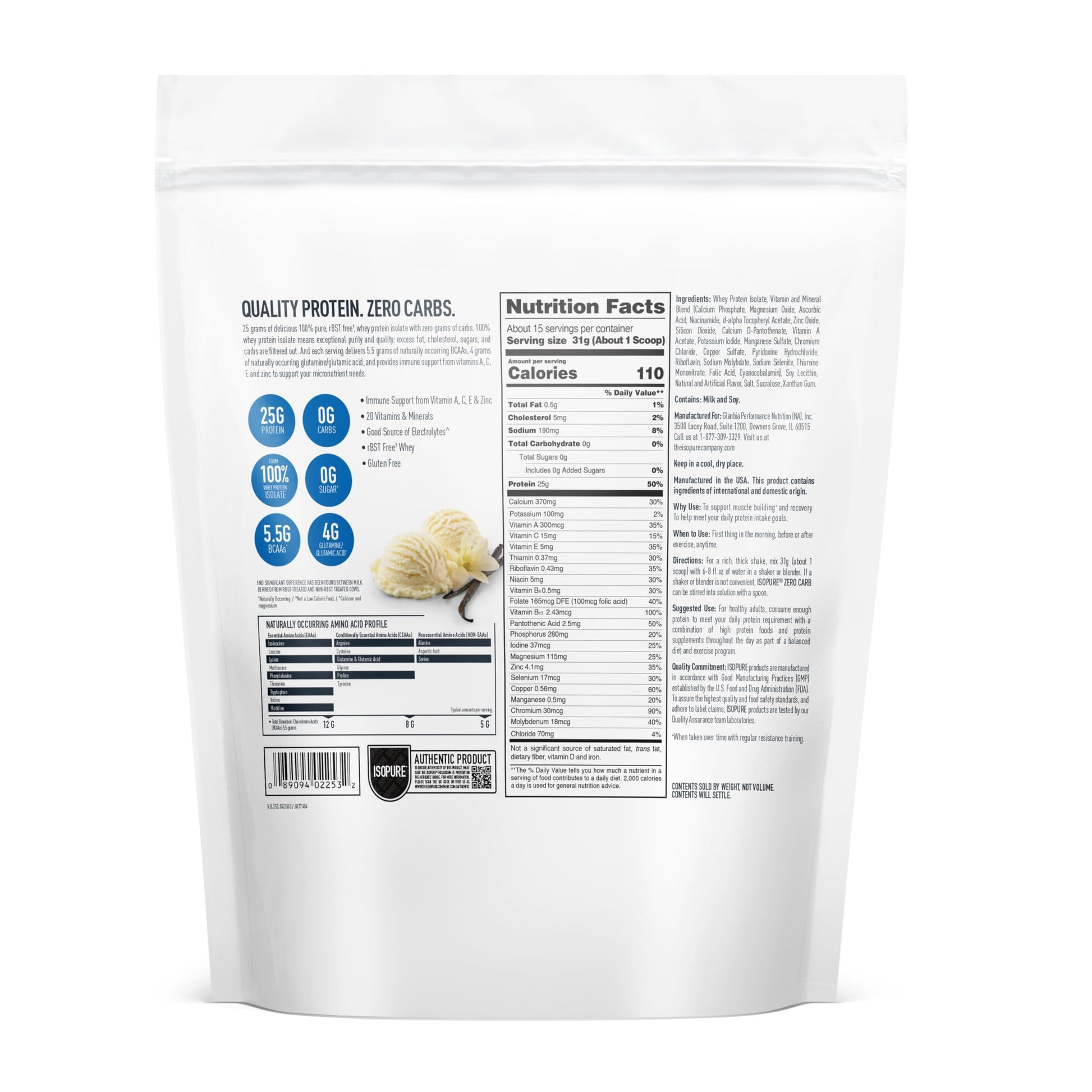 Isopure Zero Carb 100% Pure Whey Isolate Protein Powder, Lactose Free, Gluten Free, With Vitamins, Creamy Vanilla, 25g Protein Per Serving, 1 Lb, 15 Servings (Packaging May Vary) - Medaid International