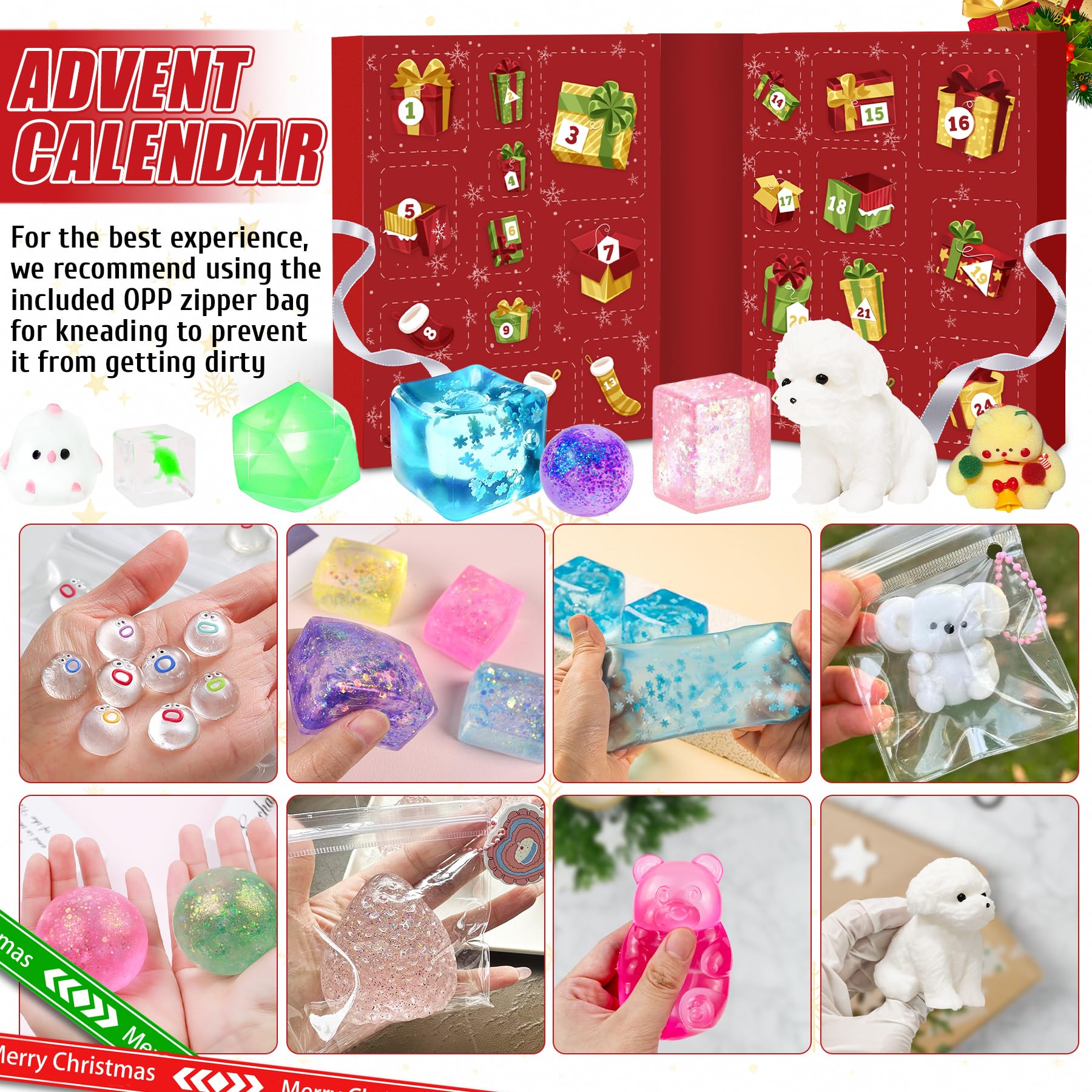 Advent Calendar 2025, 24 Days of Christmas Countdown Calendar for 24 Kawaii Squishies Toys, Surprises Sensory Fidget Toys for Kids & Adult, Christmas Party Favors Gift - Medaid International