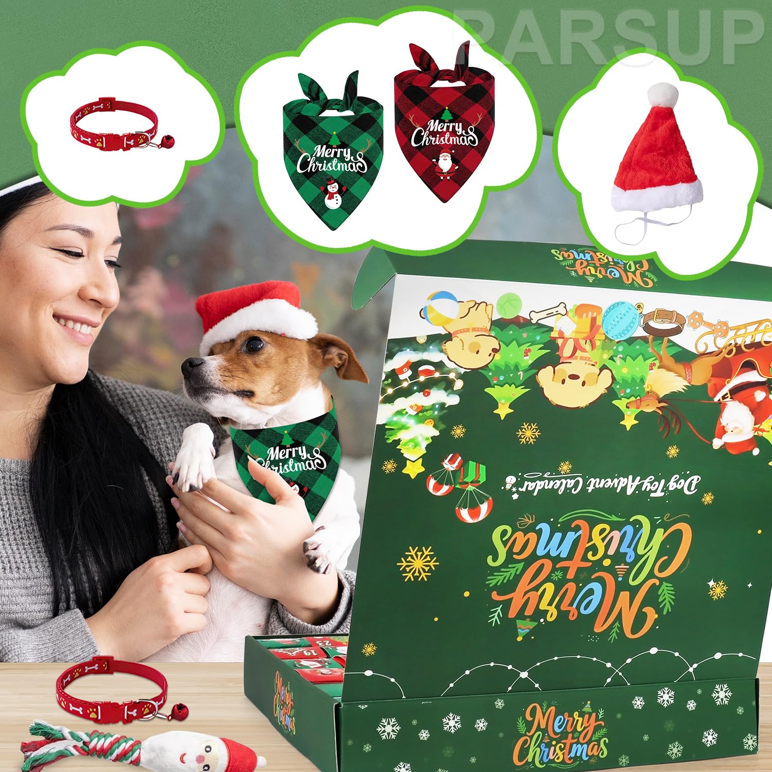 Dog Advent Calendar, 24 Days Pet Toy Christmas Countdown Calendar with Chew Ropes Toys Squeaky Balls Teething Toys for Xmas Small Puppy Terrier - Medaid International