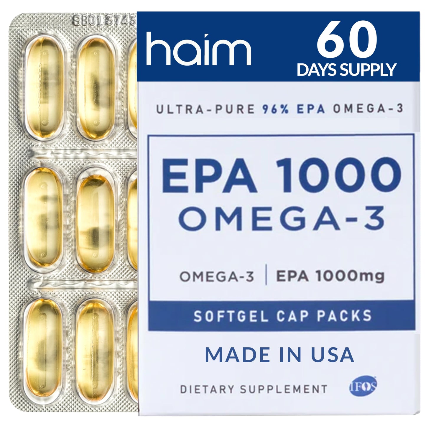 HAIM EPA1000 – High-Potency EPA Fish Oil Supplement – 1,100mg Omega-3 for Heart, Brain & Joint Health – Pharmaceutical-Grade Softgels – Pure, Burpless Capsules – 60 Softgels – Made in USA - Medaid International
