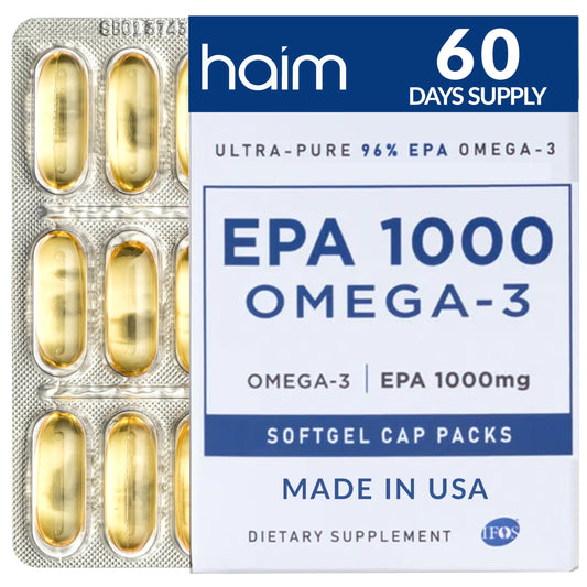 HAIM EPA1000 – High-Potency EPA Fish Oil Supplement – 1,100mg Omega-3 for Heart, Brain & Joint Health – Pharmaceutical-Grade Softgels – Pure, Burpless Capsules – 60 Softgels – Made in USA - Medaid International