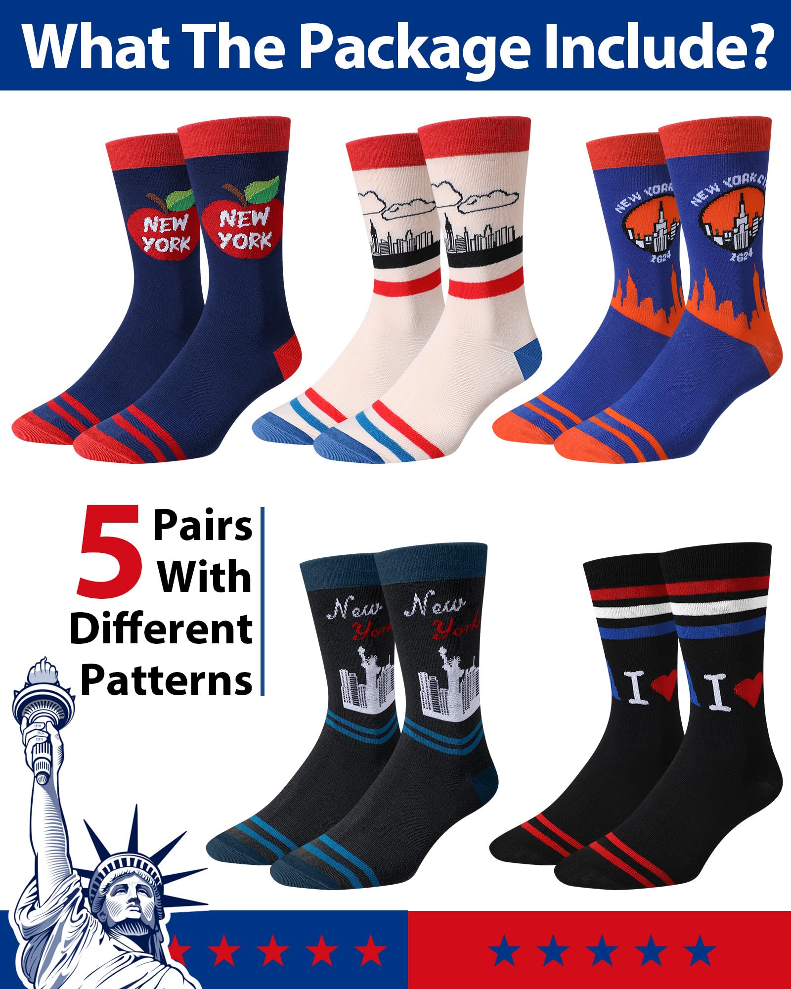 Halfchet 5 Pairs Funny New York Souvenirs Gifts for Men Novelty New York City Socks City State Crew Socks Souvenirs for Traveler Lover Holiday Birthday Gifts - Medaid International