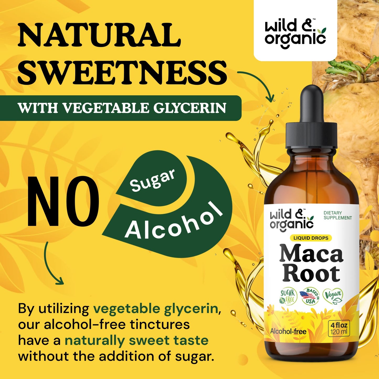 Wild & Organic Maca Root Liquid Drops for Men & Women - Peruvian Maca Tincture for Overall Support - Vegan, Sugar & Alcohol-Free Supplement - 4 fl oz - Medaid International