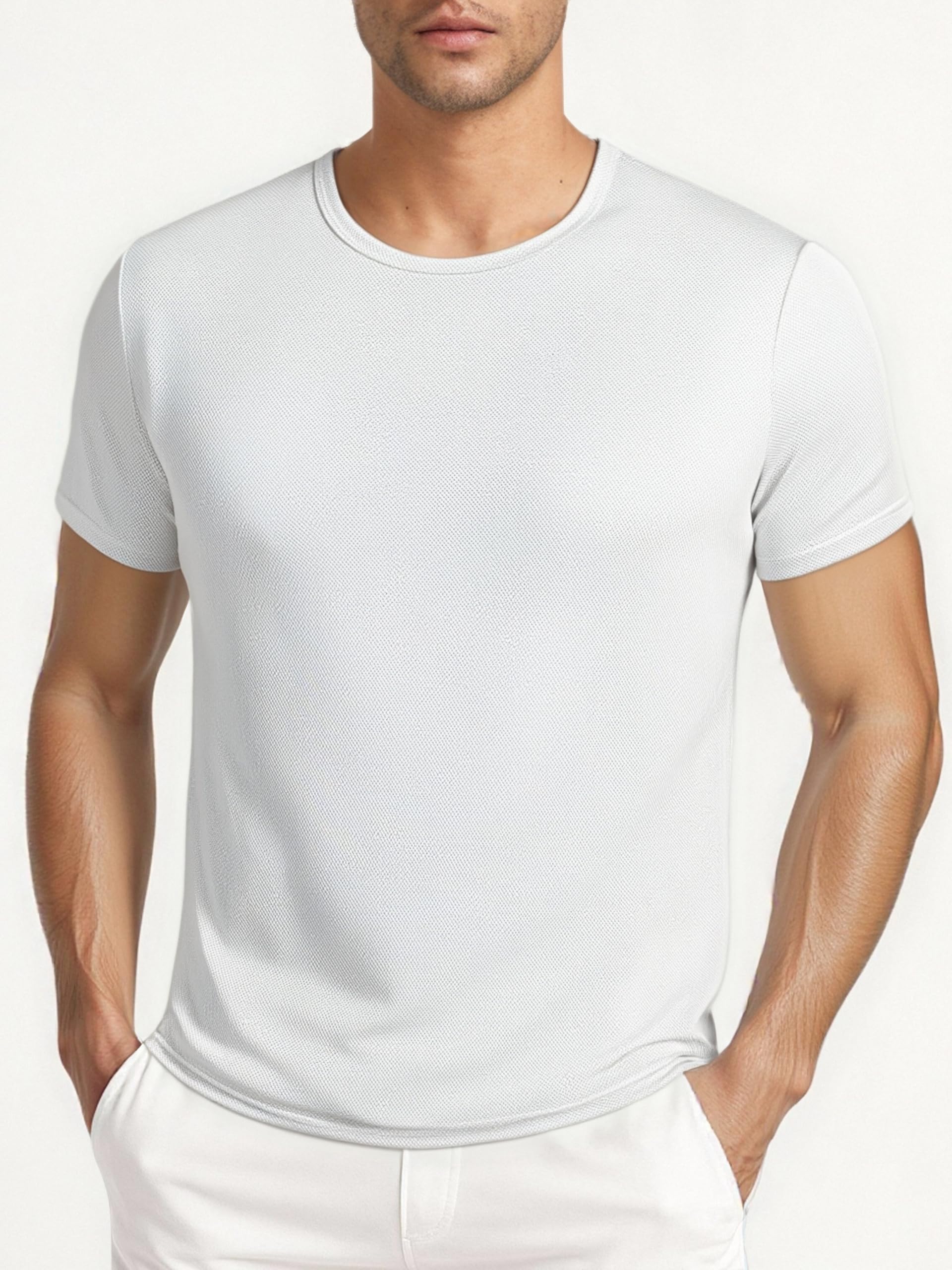 Men's T-Shirt Sporty Quick-Drying Crewneck Light and Comfortable Summer Sports Top,White - Medaid International