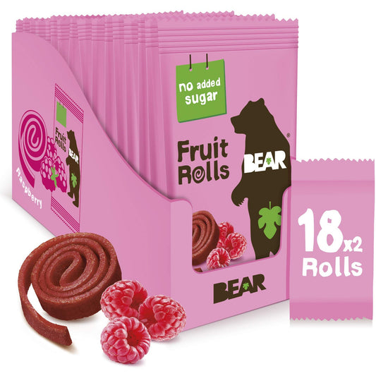 Bear Yoyo 100 Percent Fruit Rolls Raspberry 20 g (Pack of 18) - Medaid International