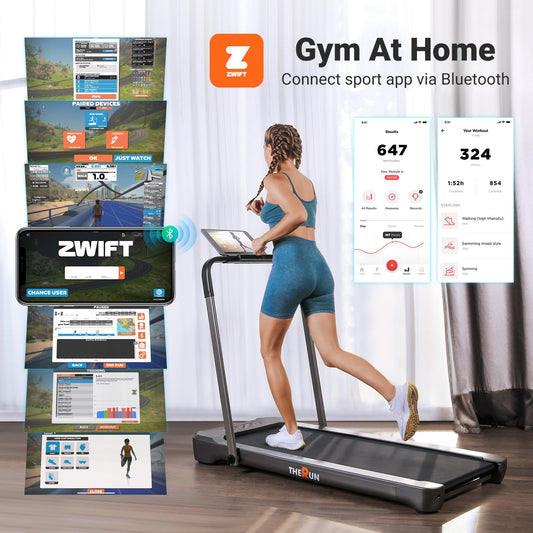 THERUN Walking Pad Treadmill, 3.0 HP Under Desk Treadmills, 2 in 1 Portable Treadmill for Home, Walking Pad with Handle Bar, 18" Widened Running Belt, 350 lbs Capacity with App Connection, Remote - Medaid International