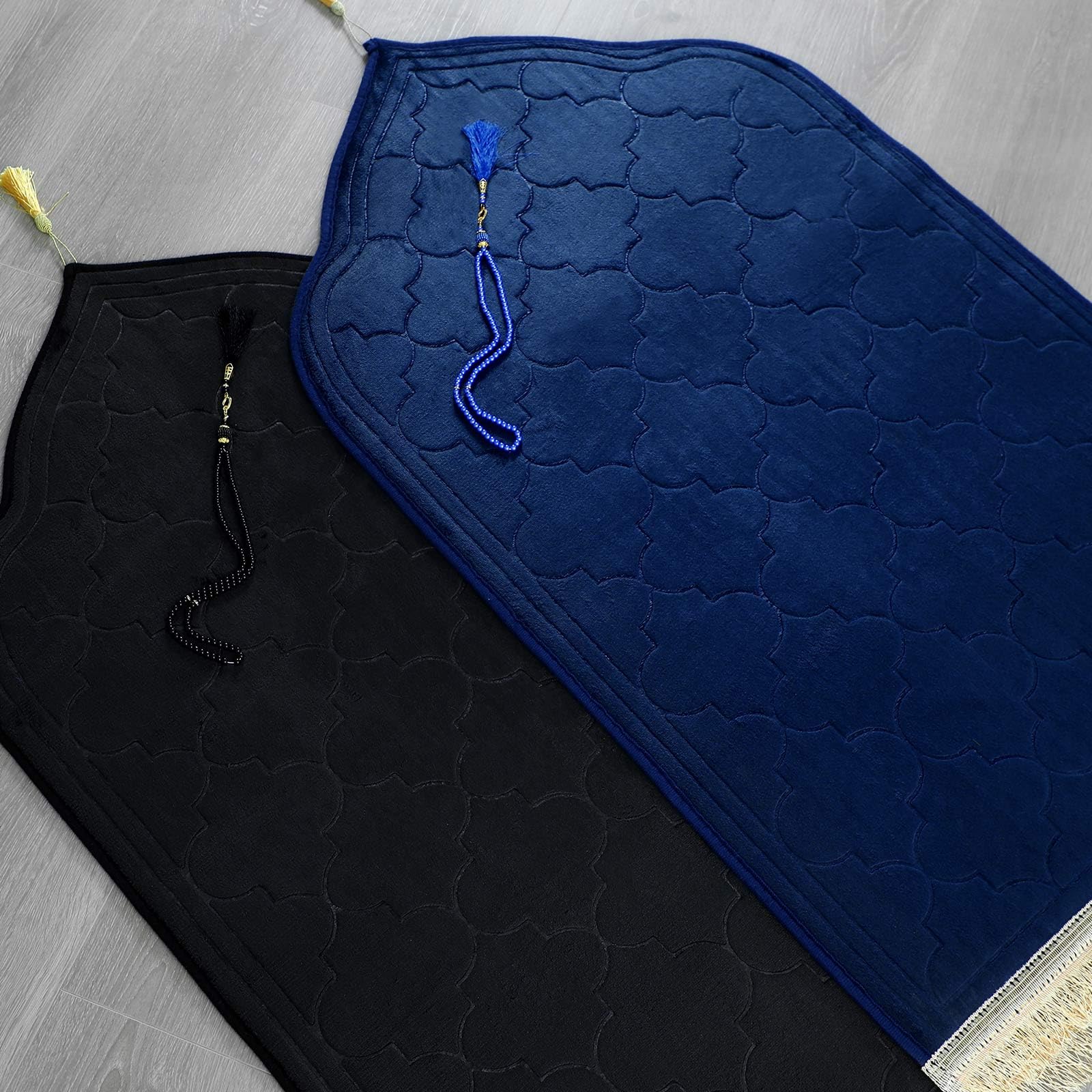 Fanfanwin 2 Pcs Muslim Prayer Rug Blue and Black Thickening Sponge Muslim Rug Islamic Prayer Mat with 2 Pcs Prayer Beads Islam Gifts for Men Women Eid Travel Ramadan - Medaid International