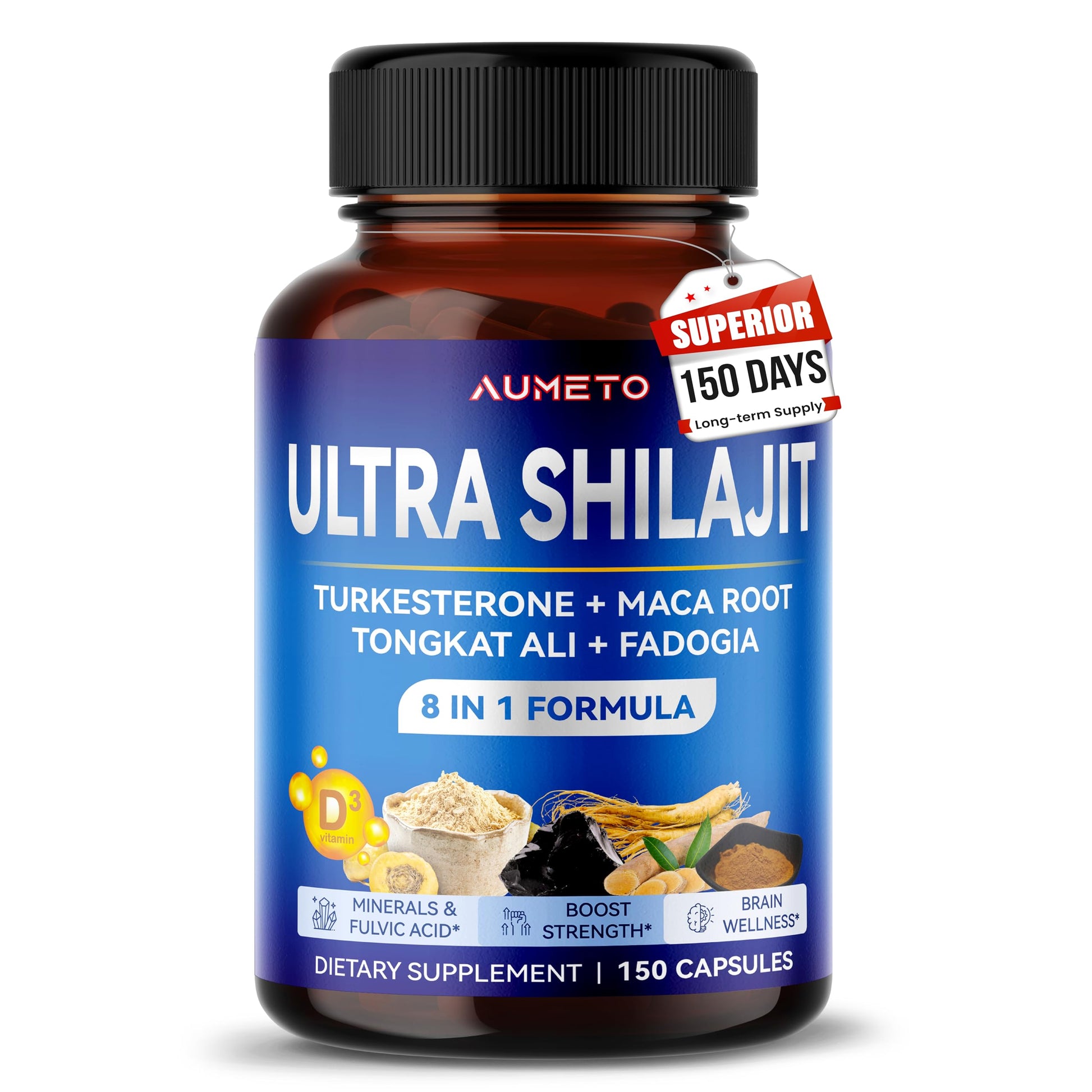 AUMETO Himalayan Shilajit Supplement - Enhanced Formula with Turkesterone, Maca Root, Tongkat Ali, Fadogia - Rich in Trace Minerals & Fulvic Acid for Male Vitality - Medaid International