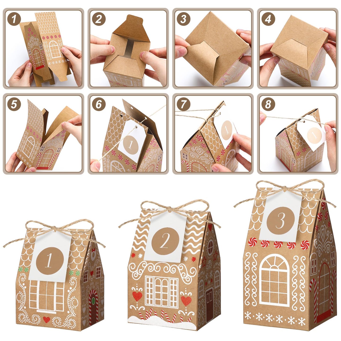 Woanger 24 Empty Advent Calendar Boxes to Fill, Christmas DIY Advent Calendar 24 Days Countdown Gift Xmas Gingerbread House Candies Treats Boxes for 2025 Xmas Holiday Decor(Stylish Style) - Medaid International
