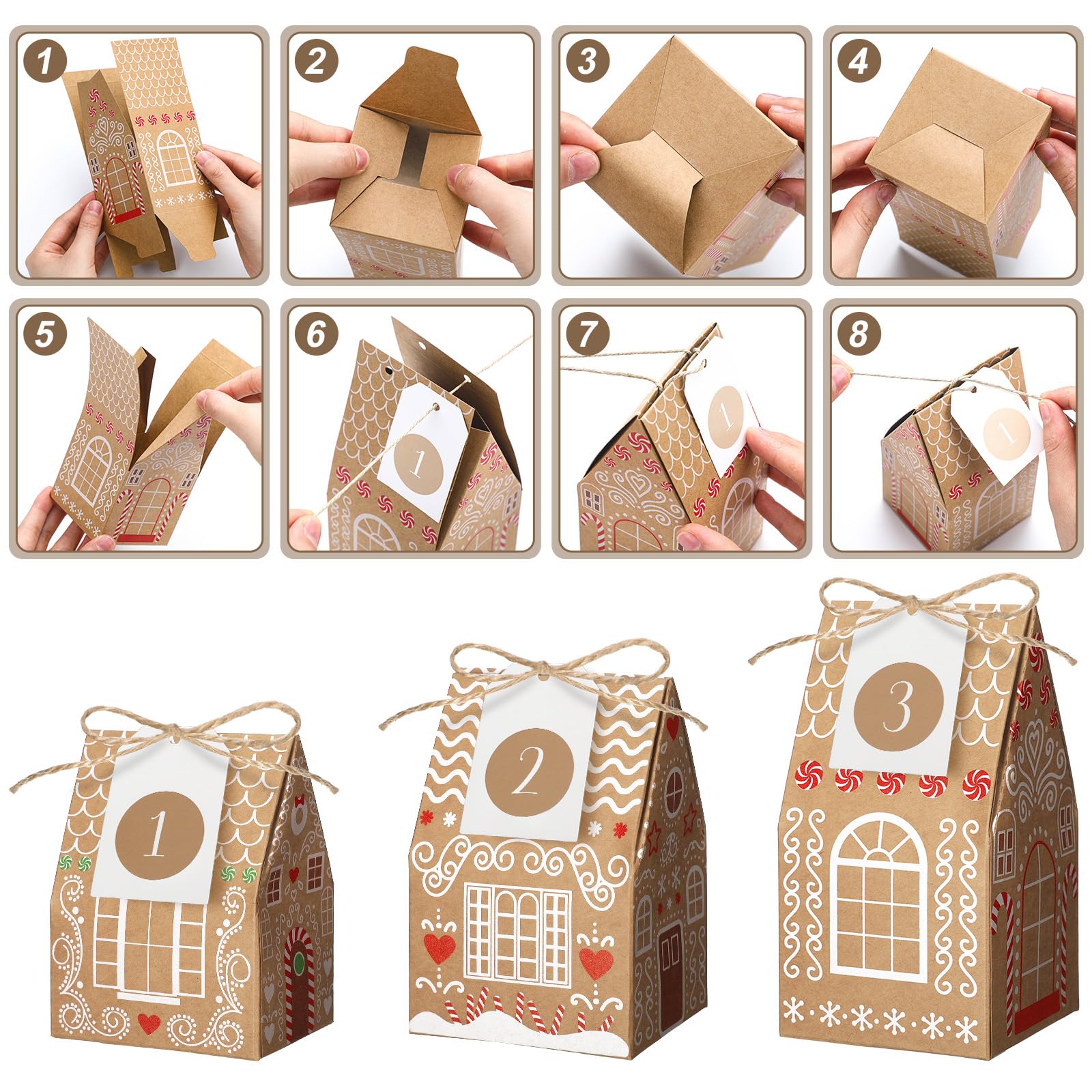 Woanger 24 Empty Advent Calendar Boxes to Fill, Christmas DIY Advent Calendar 24 Days Countdown Gift Xmas Gingerbread House Candies Treats Boxes for 2025 Xmas Holiday Decor(Stylish Style) - Medaid International