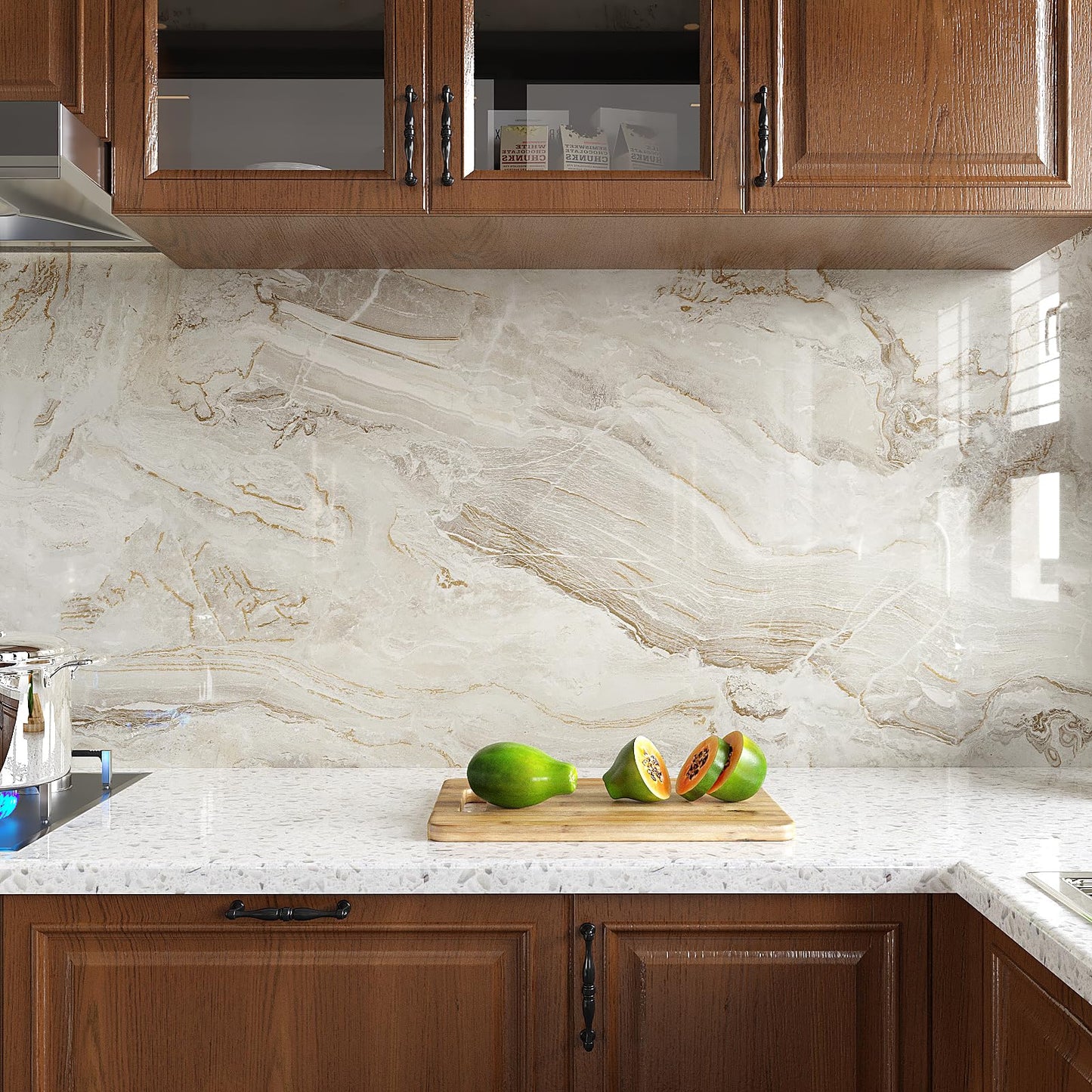 VEELIKE 15.7''x118'' Beige Gold Liquid Marble Contact Paper for Countertops Peel and Stick Waterproof Granite Countertop Paper Self Adhesive Marble Wallpaper Vinyl Roll for Kitchen Bathroom Table Wall - Medaid International