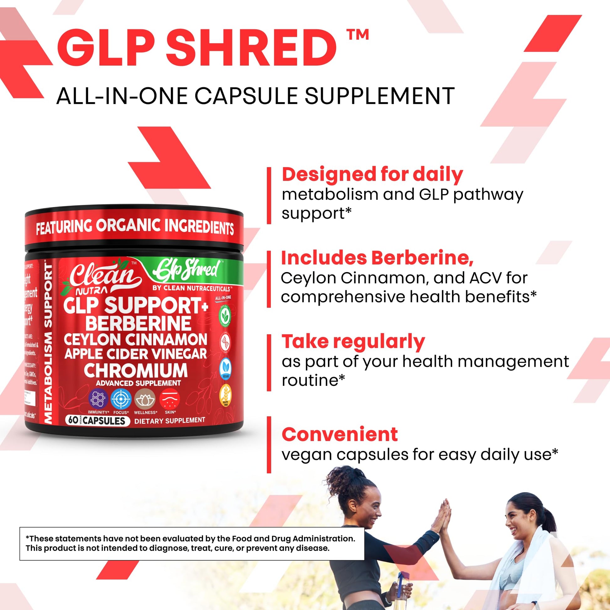 GLP1 Supplement Berberine Ceylon Cinnamon Apple Cider Vinegar Chromium Turmeric PCOS Supplements Immunity & Metabolism Support 60 Vegan Capsules by Clean Nutra - Medaid International