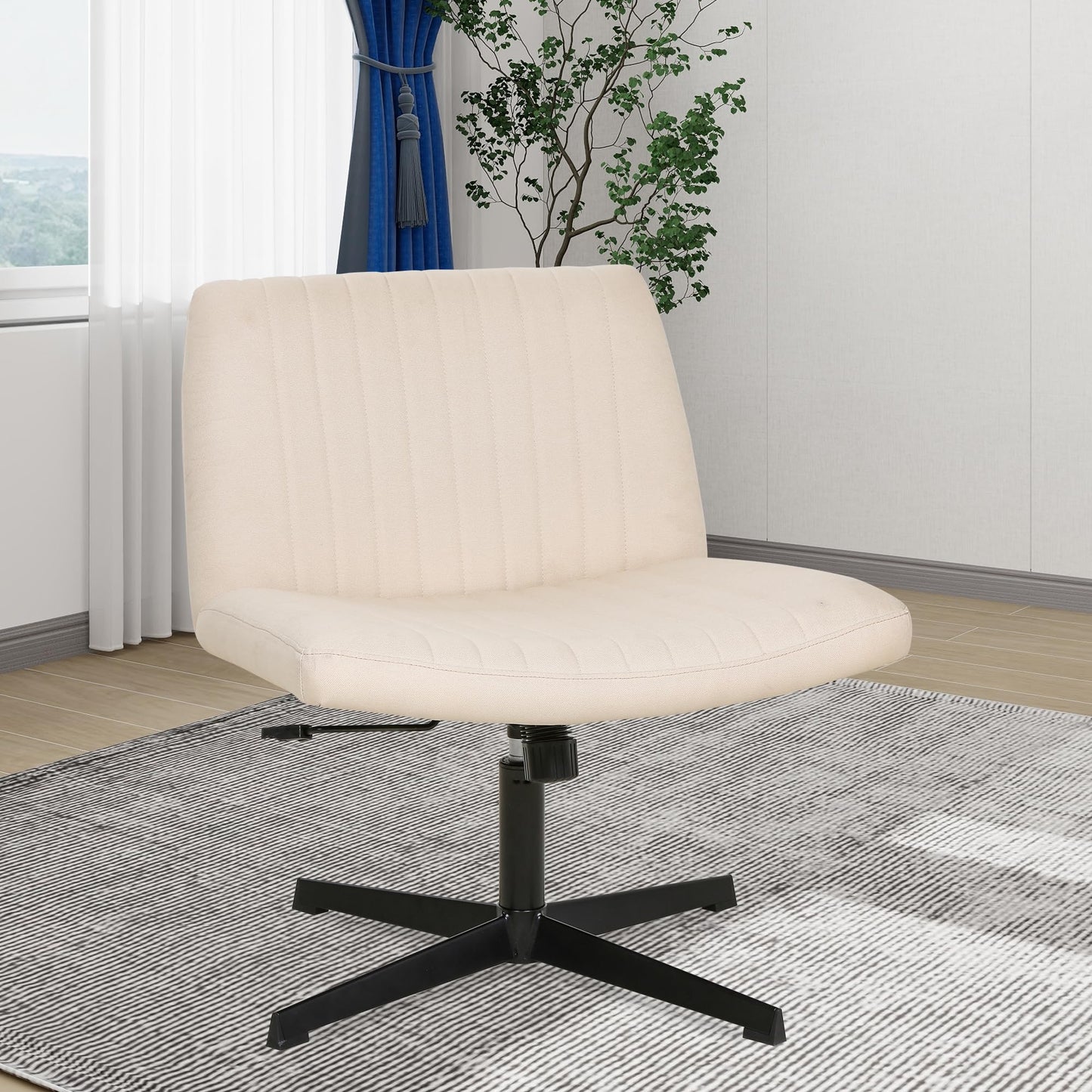 FDW Criss Cross Chair Armless Cross Legged Office Desk Chair Adjustable Swivel Ergonomic Desk Chair No Wheels U Shaped Backrest with Wide Seat Native Sponge Computer Task Vanity Chair for Home Office - Medaid International