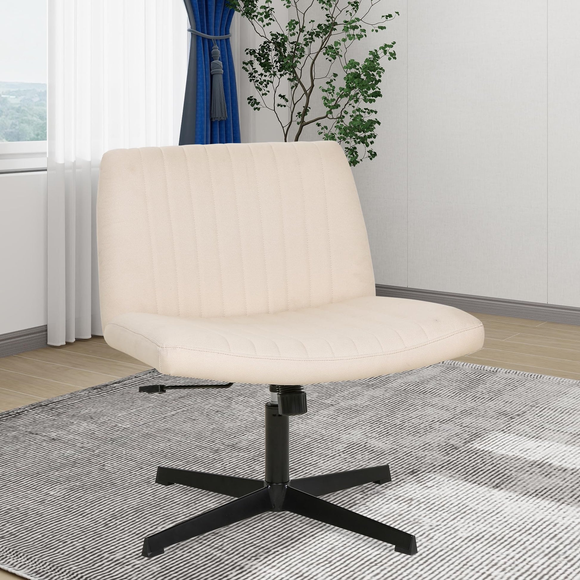 FDW Criss Cross Chair Armless Cross Legged Office Desk Chair Adjustable Swivel Ergonomic Desk Chair No Wheels U Shaped Backrest with Wide Seat Native Sponge Computer Task Vanity Chair for Home Office - Medaid International