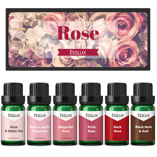 Rose Fragrance Oil, ESSLUX Premium Floral Scented Oils for Diffuser, Soap Candle Making Scents, Rose Essential Oils Gift Set for Home Fragrance - Bulgarian Rose, Black Rose & Oud, Rock Rose and More - Medaid International