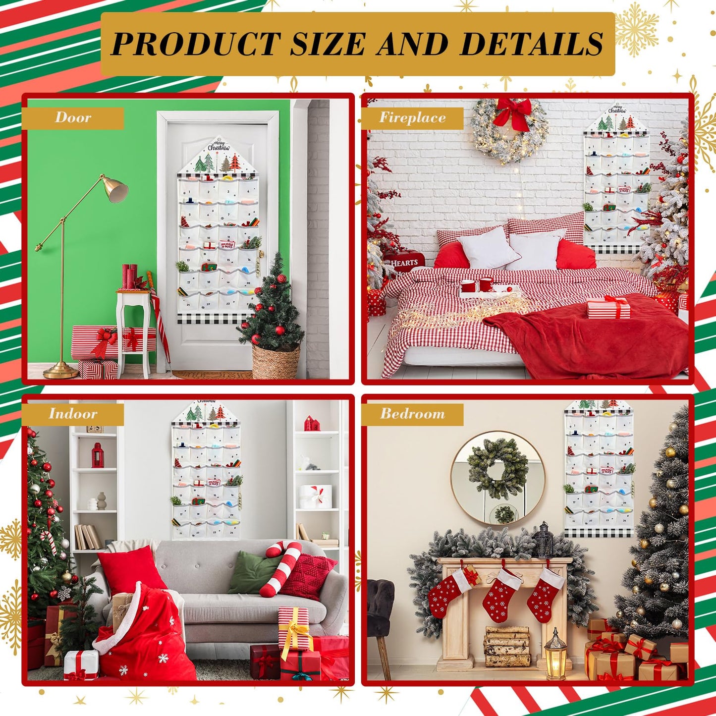 SATINIOR Christmas Fabric Advent Calendar with 24 Pockets Reusable Empty Advent Calendar Wall Hanging Bag Countdown Cloth for Xmas Holiday Wall Decoration - Medaid International