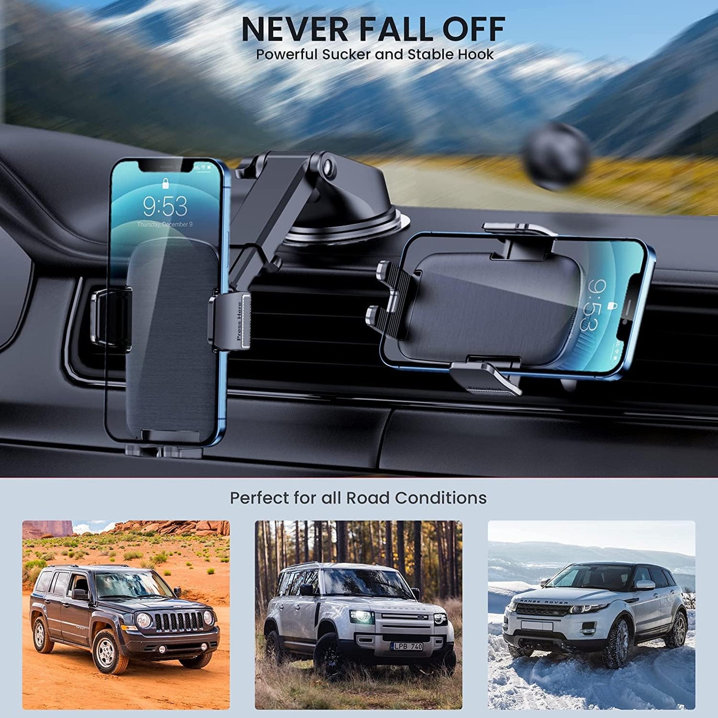 TICILFO Phone Mount for Car Phone Holder [Military-Grade Suction & Stable Clip] Car Phone Holder Mount Windshield Dashboard Air Vent Universal Automobile Mount Fit for All iPhone Android Smartphones - Medaid International