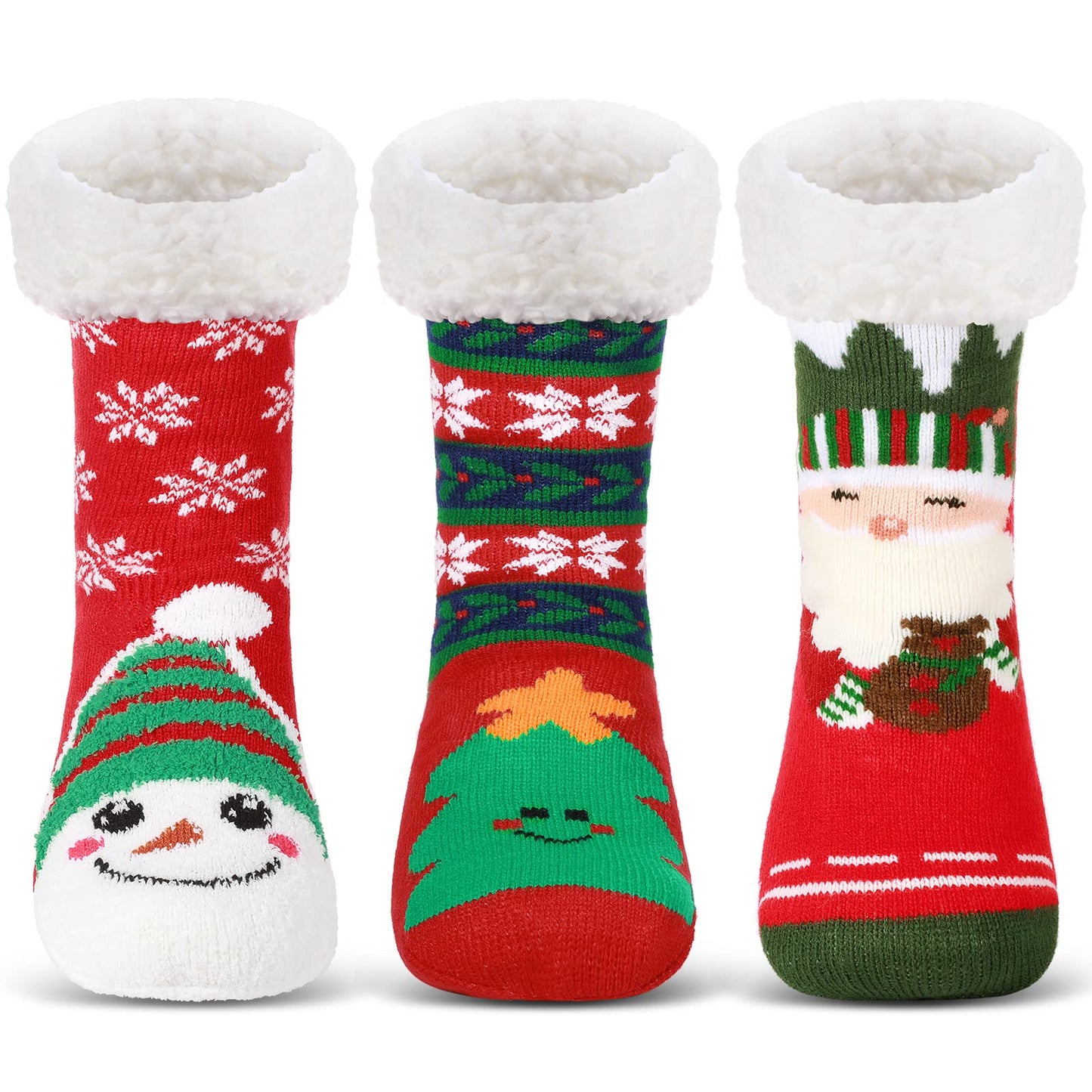 Sintege 3 Pairs Women Christmas Slipper Socks Winter Soft Warm Fuzzy Plush Cozy Fleece Lined Non Slip Christmas Socks Gifts(Fresh Style) - Medaid International