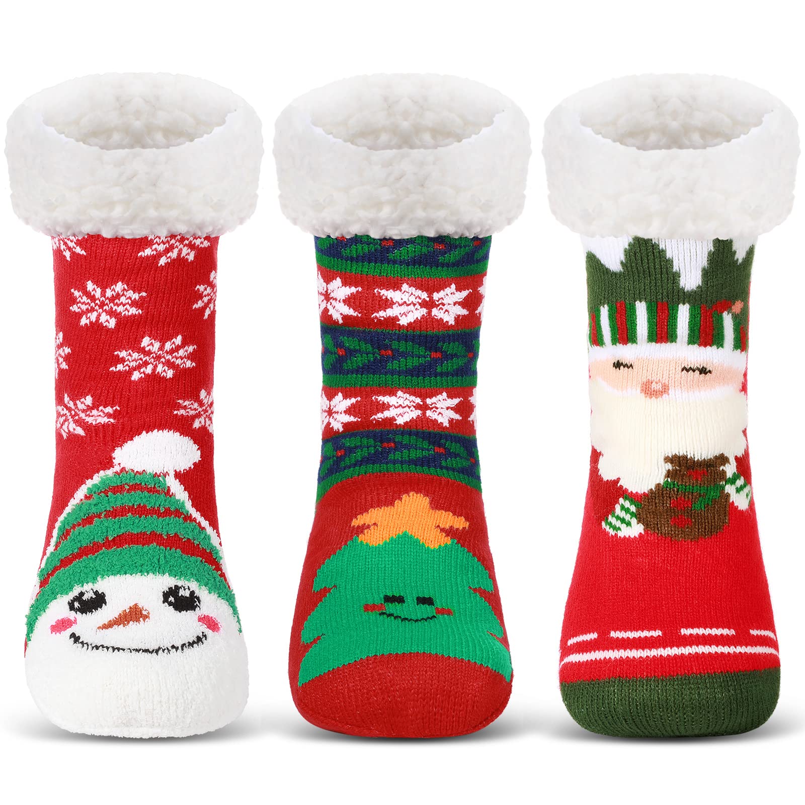 Sintege 3 Pairs Women Christmas Slipper Socks Winter Soft Warm Fuzzy Plush Cozy Fleece Lined Non Slip Christmas Socks Gifts(Fresh Style) - Medaid International