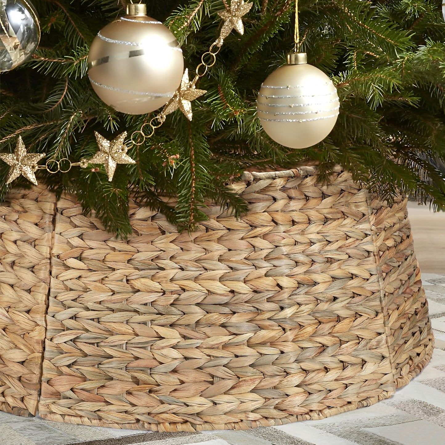5-Piece Rattan Christmas Tree Collar - 26" Rustic Farmhouse Tree Skirt- Xmas Tree Base Cover for Christmas Decoration- Woven Holiday Tree Ring Accessory for Home, Living Room (Natural, 26 in) - Medaid International