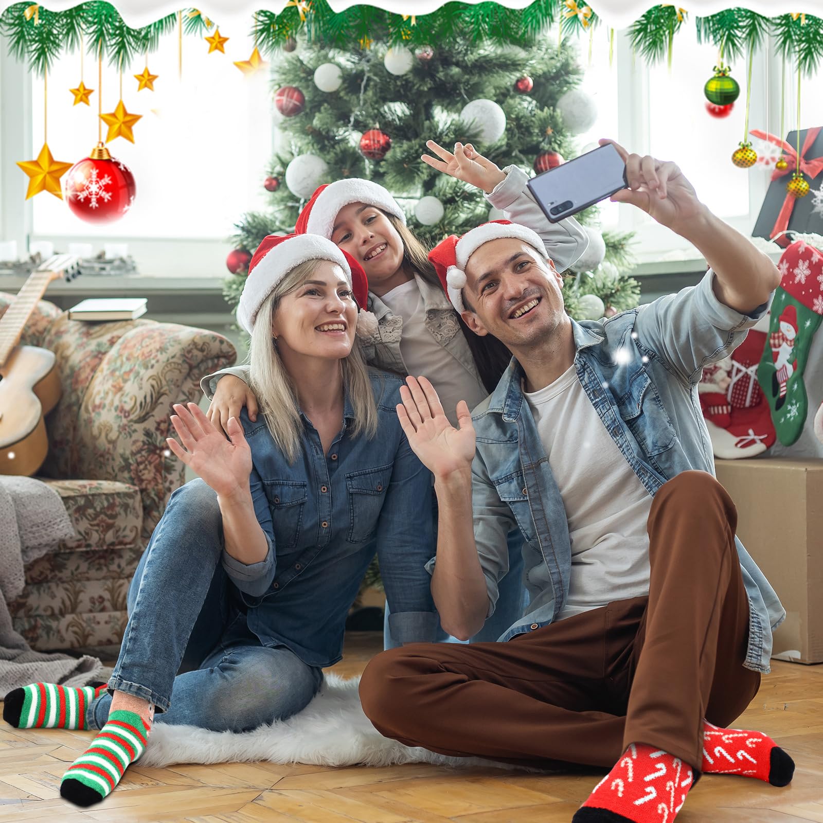 Cutecrop 20 Pairs Christmas Fuzzy Socks Bulk for Women Xmas Fluffy Winter Socks Warm Slipper for Gifts Family Adults - Medaid International