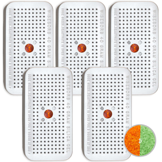 Wisesorb 40 Gram Pack of 5 Silica Gel Canister, Gun Safe Dehumidifiers (Orange to Green), Reusable Desiccant Moisture Absorber for Car, Closet - Medaid International