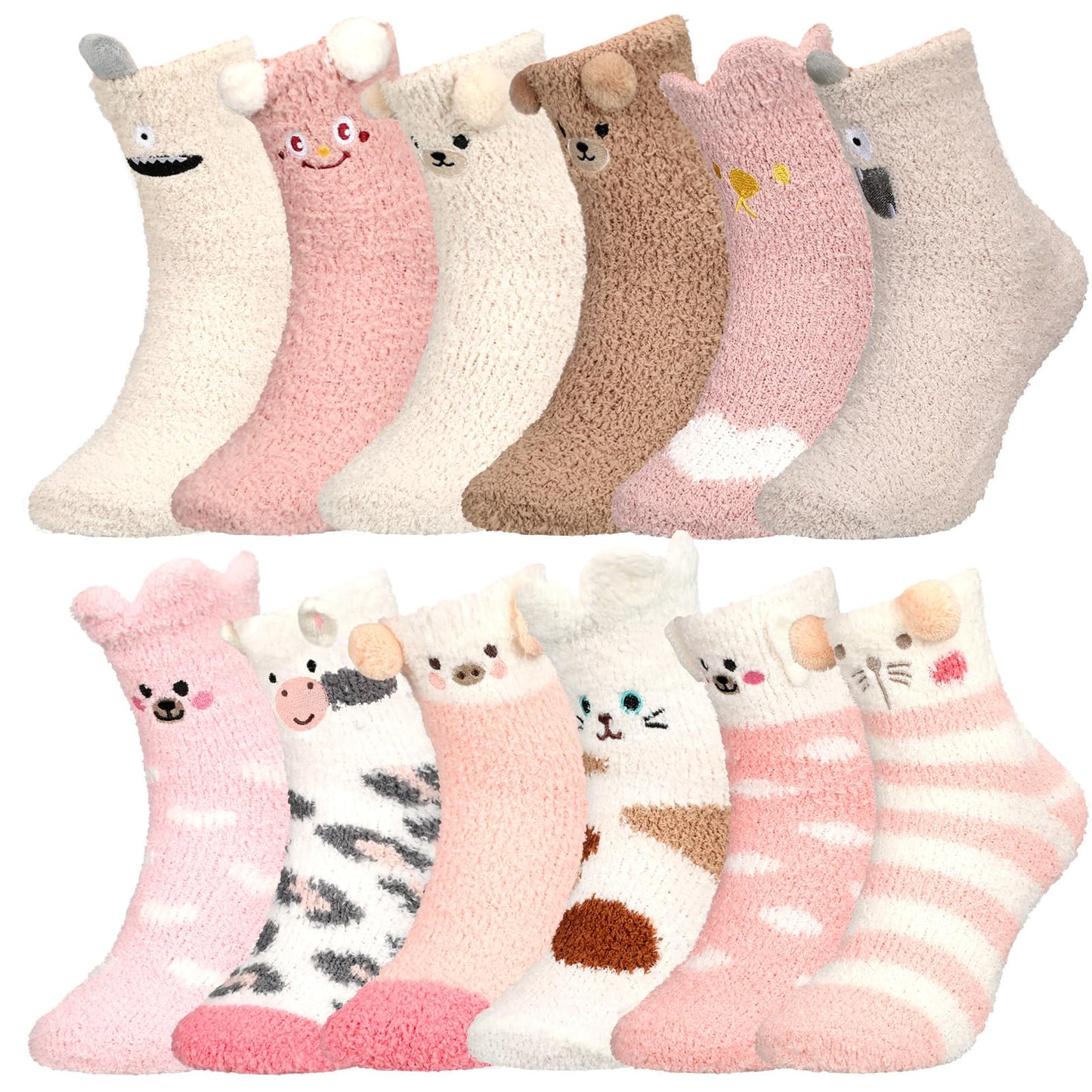 Foaincore 12 Pairs Women Fuzzy Socks Soft Fluffy Cute Animal Slipper Socks Winter Warm Sleeping Slipper Xmas Gift for Girls Women(Classic) - Medaid International