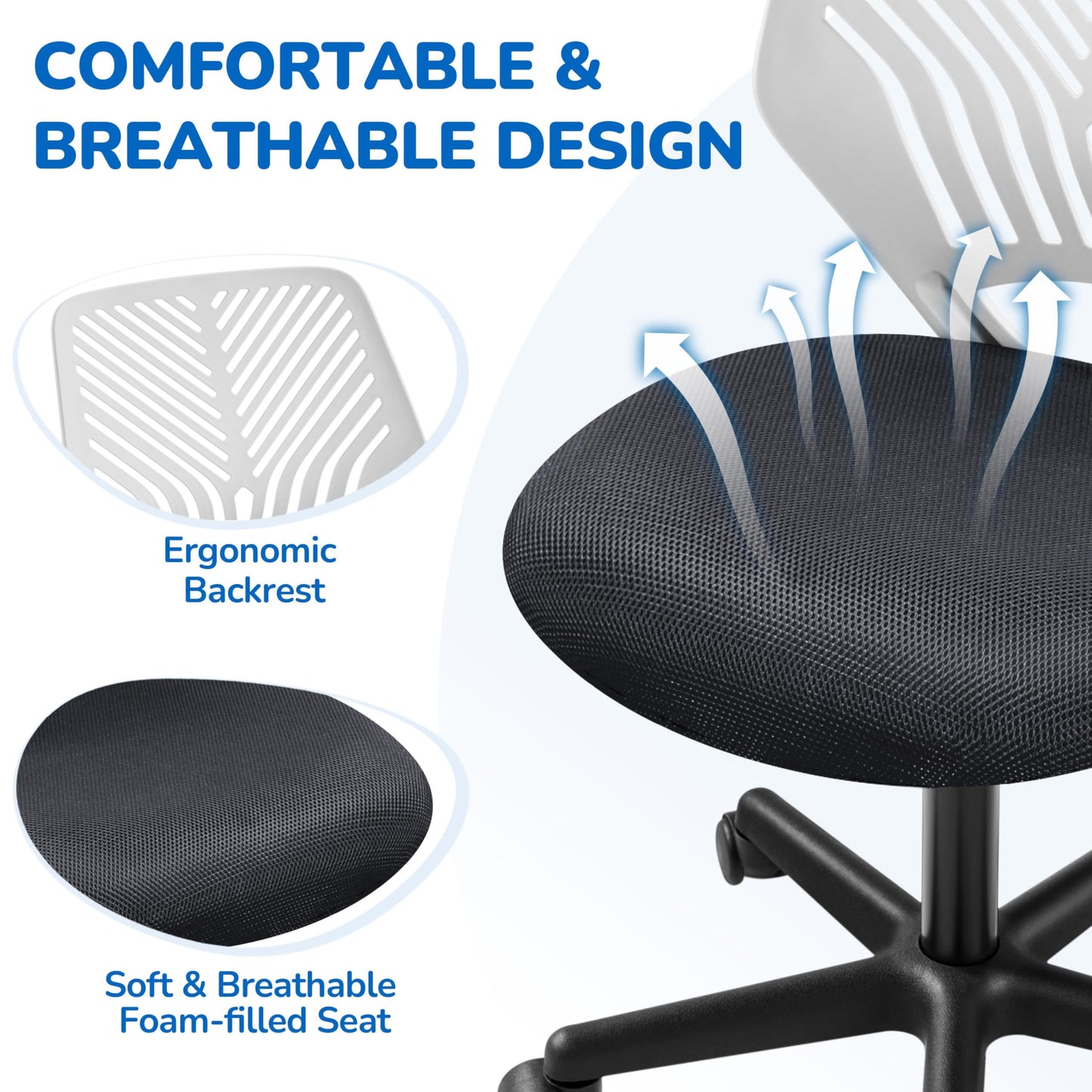 Yaheetech Students Cute Desk Chair Low-Back Armless Study Chair w/Lumbar Support Adjustable Swivel Chair in Home Bedroom School, Dark Gray - Medaid International