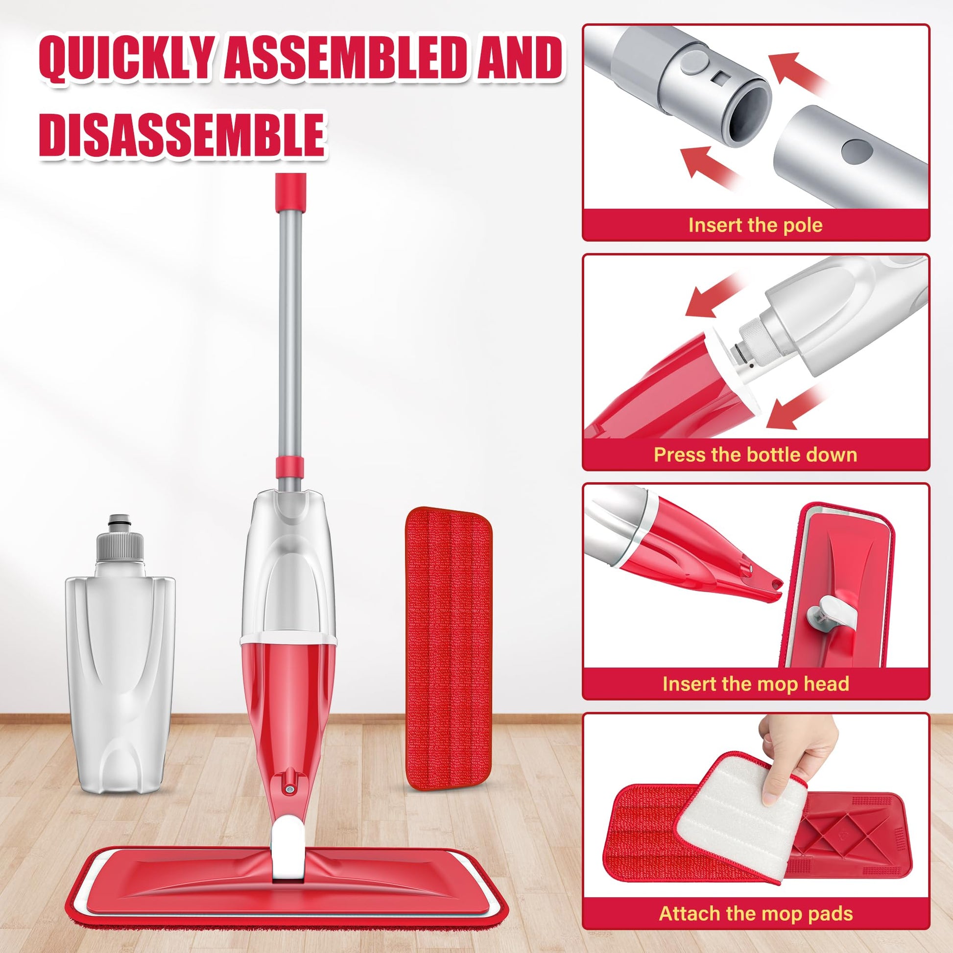 Spray Wet Mops for Hardwood Floor Cleaning: EXEGO Microfiber Dry Dust Spray Mop with 3 Washable Pads fit for Swiffer PowerMop - Wet Jet Mop Flat Floor Mops with Sprayer for Wood Laminate Ceramic Tiles - Medaid International