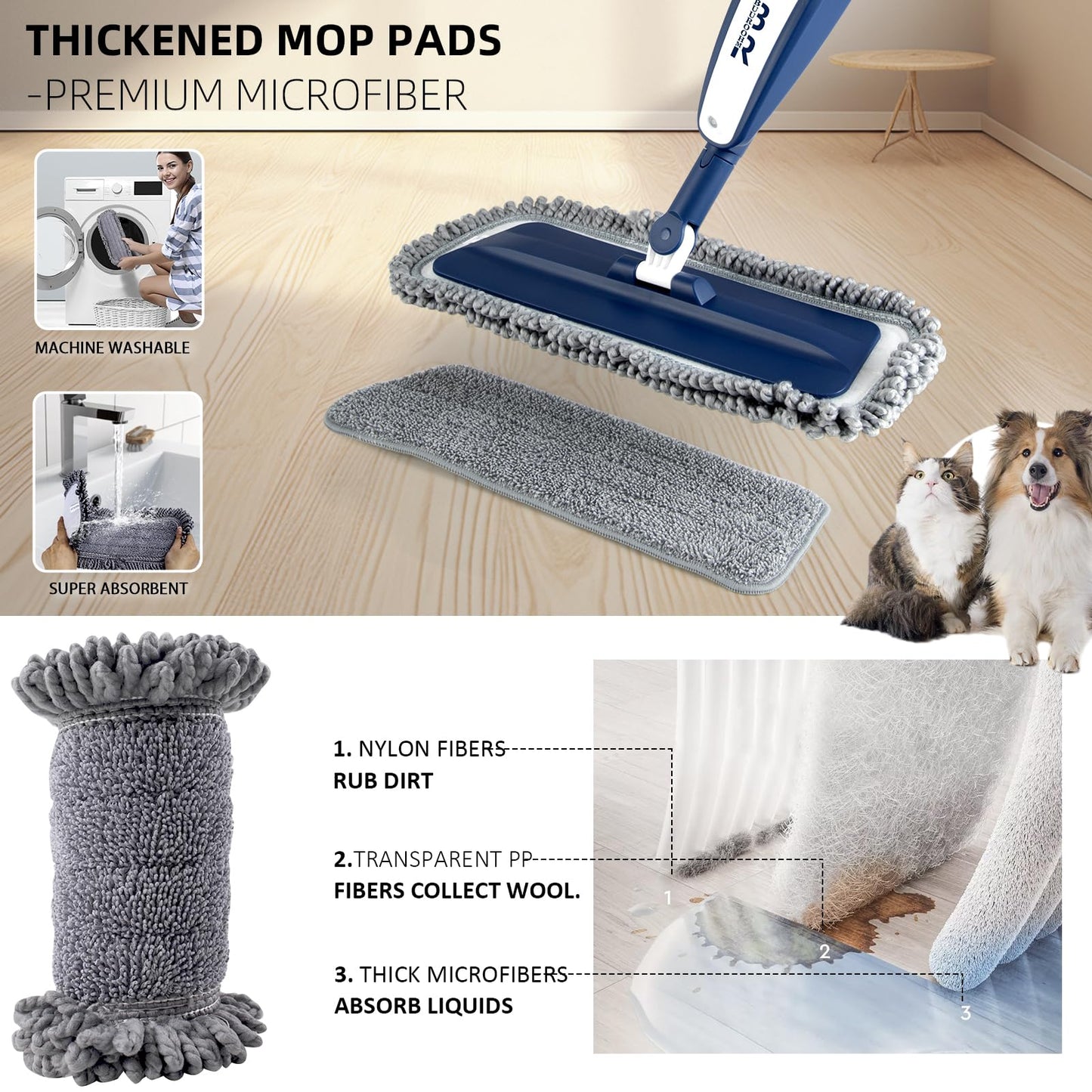 Spray Mop for Floor Cleaning with 360° Rotation - Multi-Surface Floor Cleaner for Wet/Dry Mopping, Lightweight Handle for Kitchen,Bathroom,Hardwood&Tile Floors - Medaid International