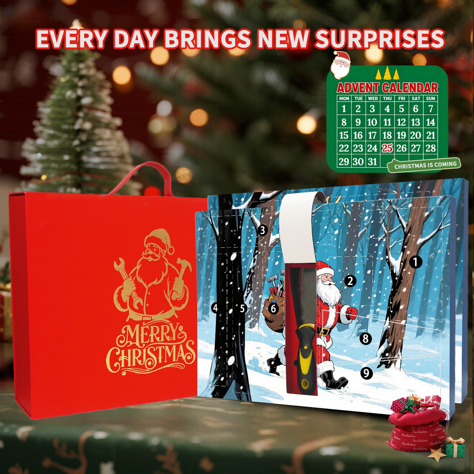 2025 Hand Tool Advent Calendar With Storage Box for Adult Men,24 Days of Household Hand Tools Set Christmas Countdown Advent Calendar,Xmas Holiday Surprise Gift for Dad Husband Boyfriend - Medaid International