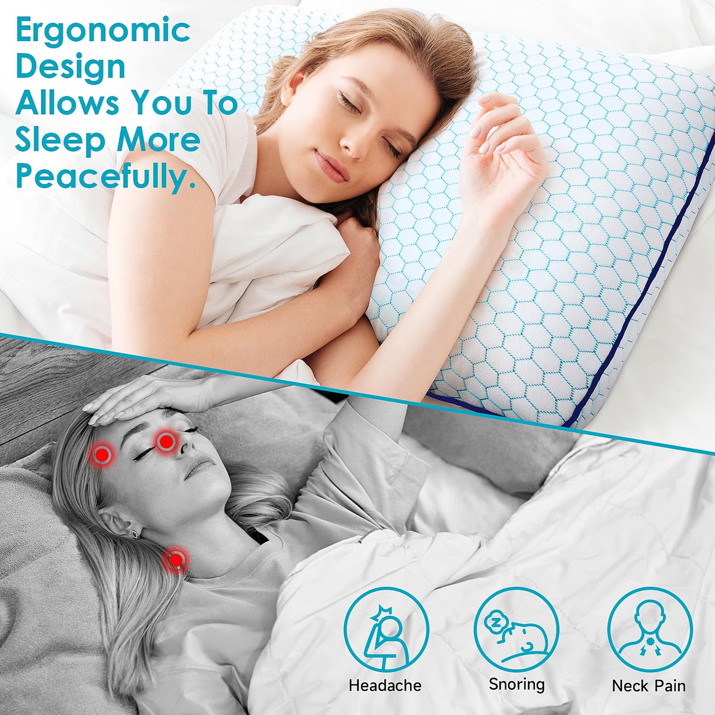 CushyOasis Memory Foam Pillows for Side, Back and Stomach Sleepers, Set of 2, Bed Pillow with Washable Cover and Breathable Mesh, Bed Pillow for Sleeping (Blue，Standard Size) - Medaid International