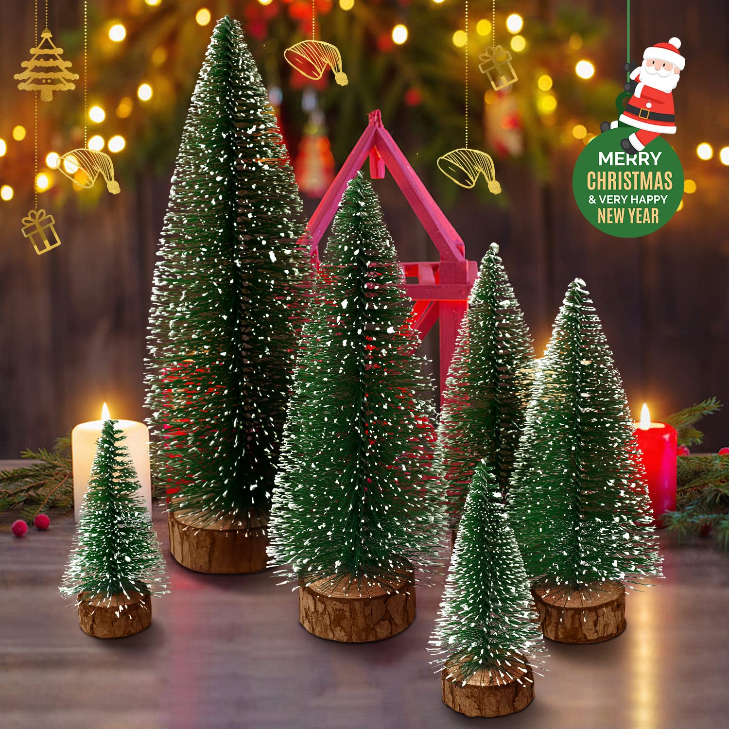 6pcs Mini Christmas Trees Decor, Artificial Bottle Brush Tabletop Trees, 4 Size Holiday Decoration for Xmas (Green) - Medaid International