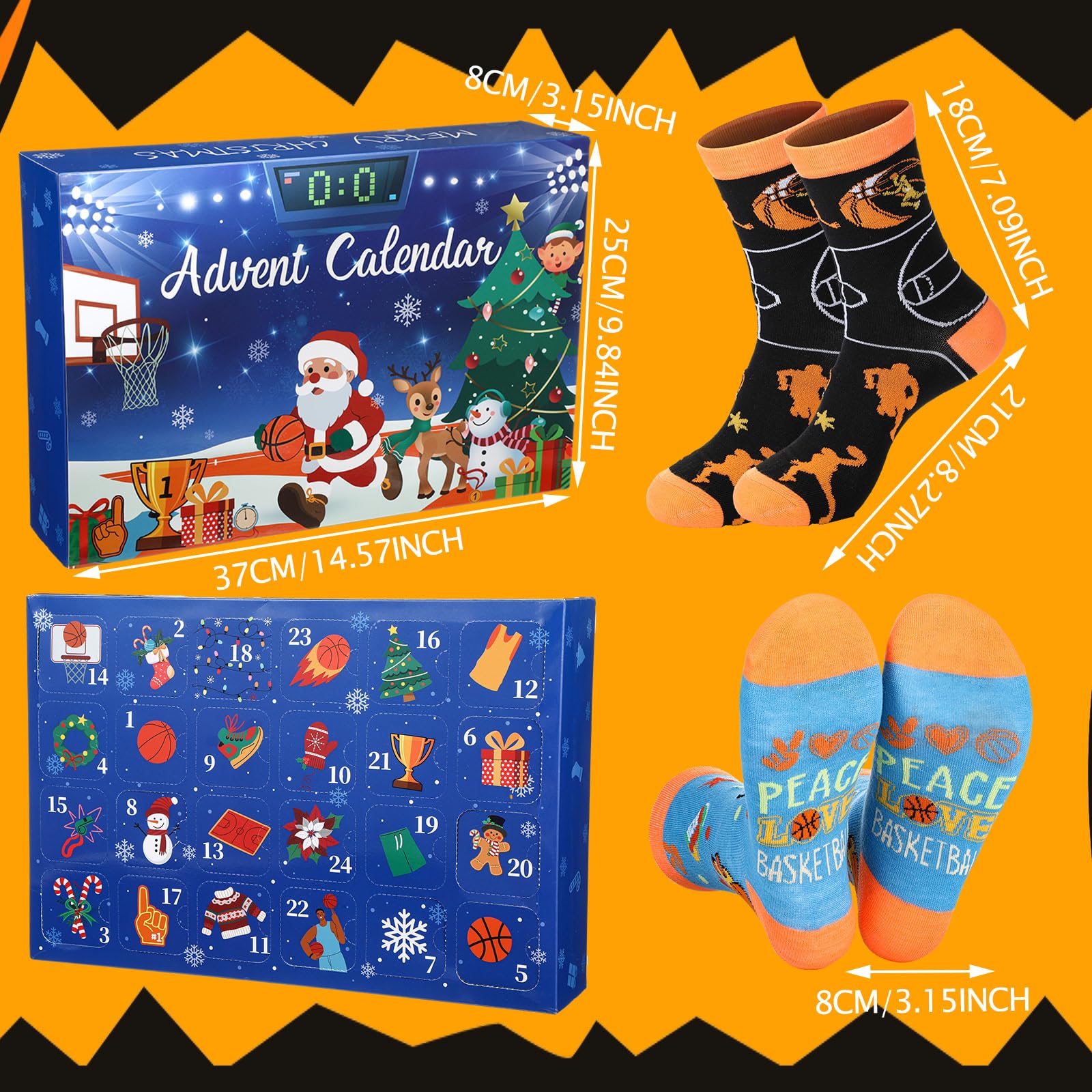 JenPen 24 Pairs 2025 Christmas Socks Advent Calendar for Men Women 24 Days Countdown Calendar Gifts Funny Basketball Gifts 2025 Festive Holiday Christmas Cotton Socks - Medaid International