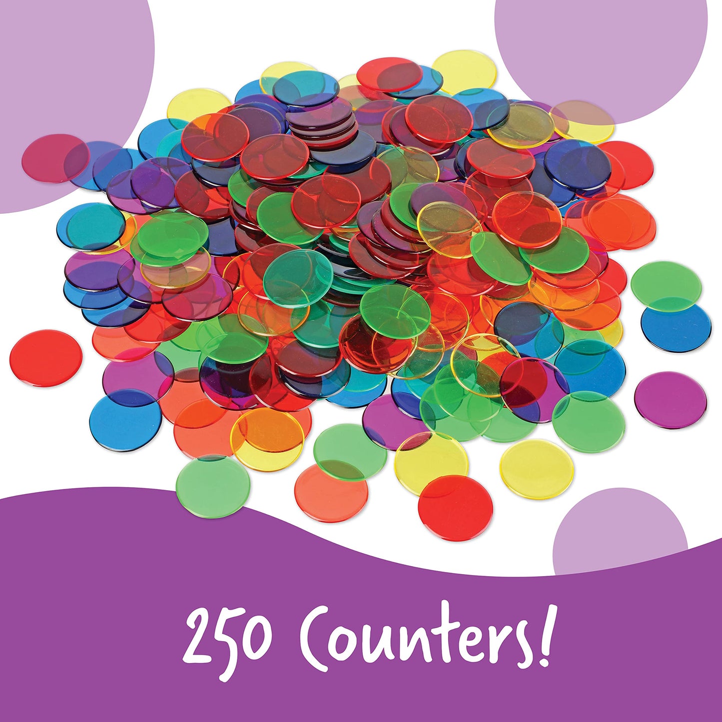 Learning Resources Transparent Color Counting Chips - 250 Pieces, Ages 5+, Math Counters for Kids, Counting Chips, Perfect for Bingo Games,Back to School Supplies,Teacher Supplies - Medaid International