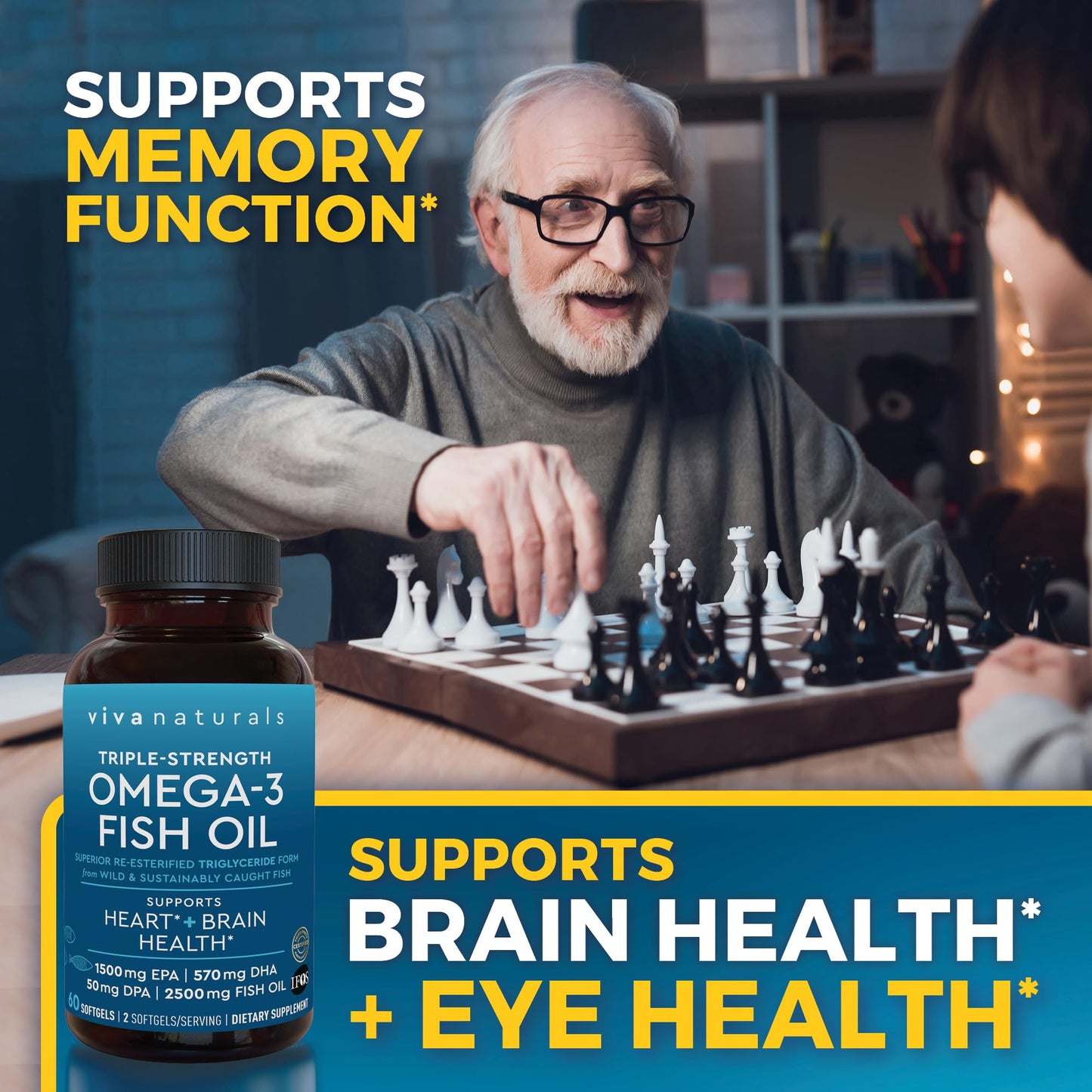 Viva Naturals Omega-3 Fish Oil, Triple Strength, 2500 mg, 60 Softgels – Re-Esterified Omega 3 Fatty Acids Including EPA, DHA, DPA - Pascatarian-Friendly - Medaid International