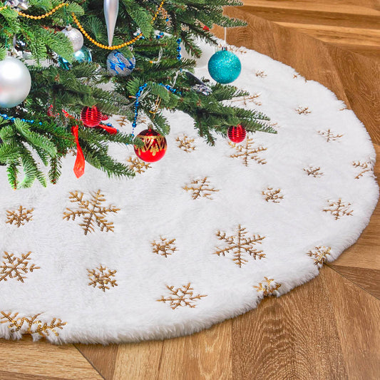 White Christmas Tree Skirt Small 24inch Faux Fur Tree Skirt Sequin Tree Carpet Mini Gold Glitter Tree Skirting Double Layers for Party Xmas Holiday Party Decorations Round Tree Skirt - Medaid International