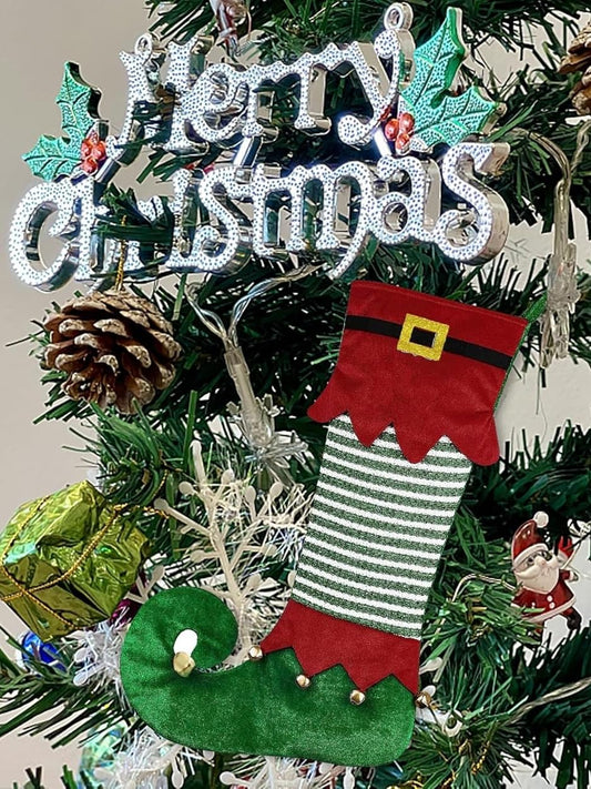 Christmas Stockings Xmas Velvet Green Red Fairy Hanging Stockings Christmas Socks Double Sided Fireplace Hanging Stockings for Christmas Party Decoration Winter New Year Party Favors Holiday Supplies - Medaid International