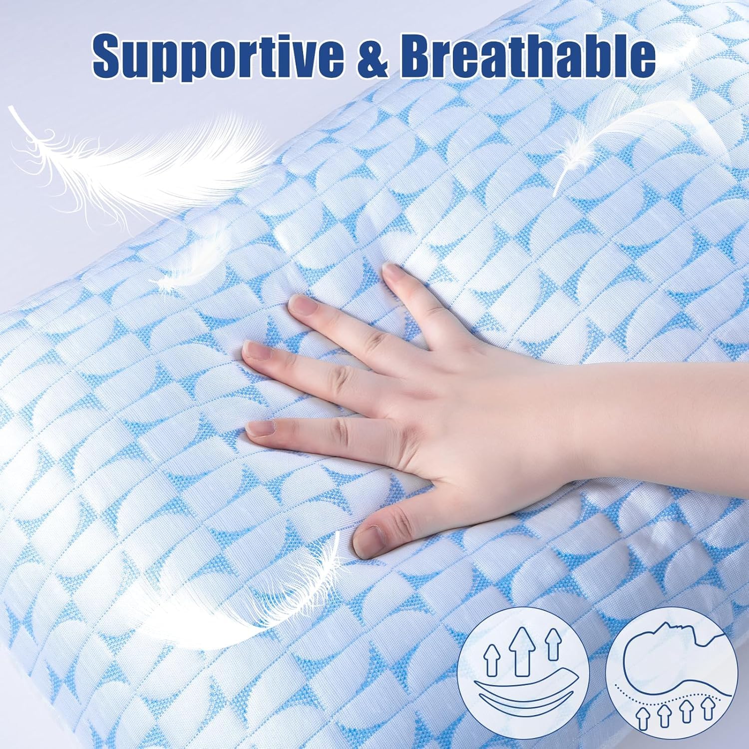 Firm Cooling Pillows for Sleeing, Shredded Memory Foam(Adjustable Loft) Pillow for Side Back Stomach Sleepers, Supportive Gel Pillow with Washable Cover, Queen Size, Gift for Parents or Couples - Medaid International
