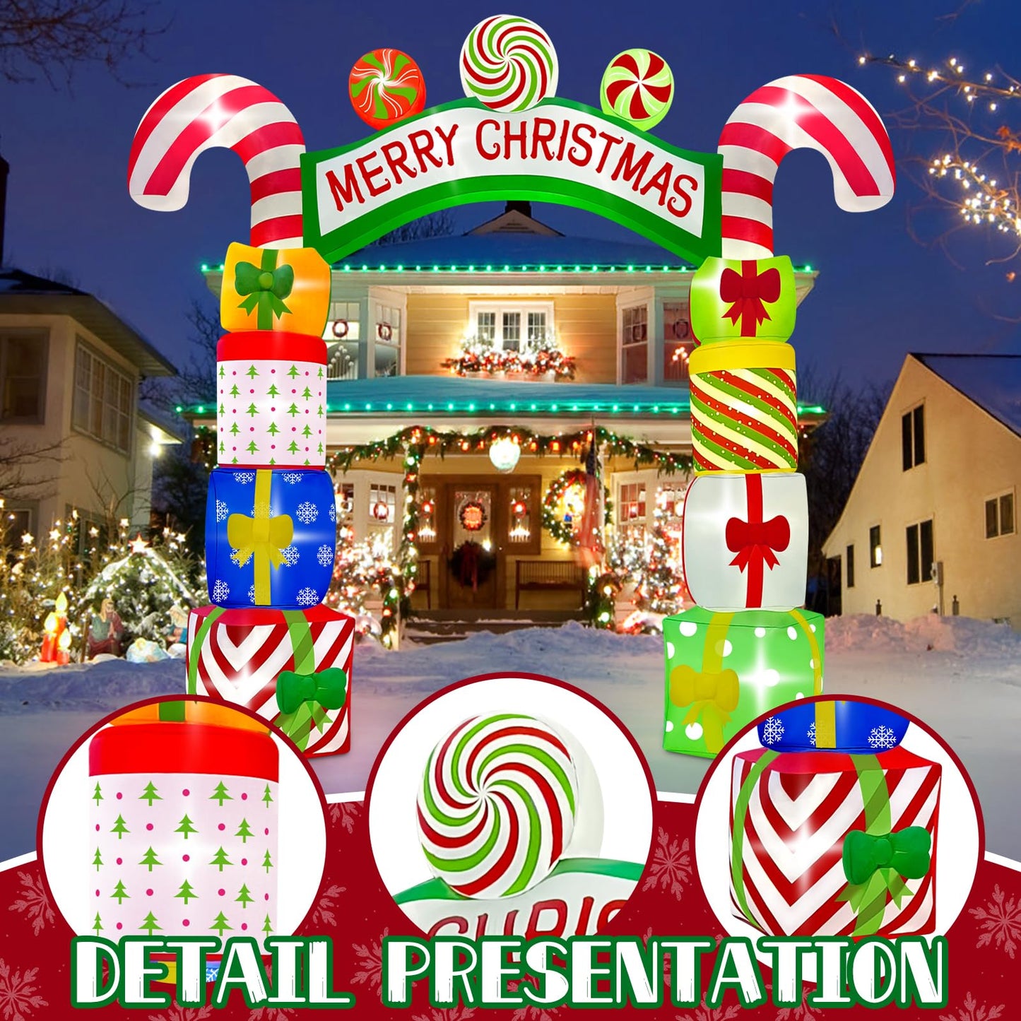 Kalolary 10 FT Christmas Inflatable Archway Gift Boxes, Xmas Arch Inflatable Blow Up Yard Outdoor Decorations Merry Christmas Giant Inflatables with Build-in Lights for Yard Garden Lawn Indoor Decor - Medaid International