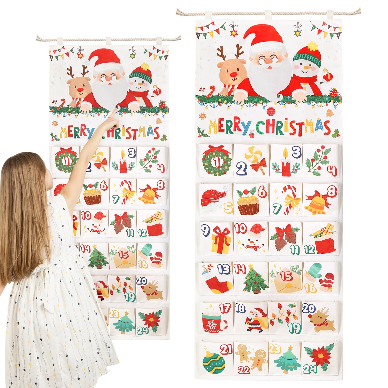 Naler Christmas Hanging Advent Calendar 2025 with 24 Pockets - 20x47 in, Empty Advent Calendar to Fill, Reusable Advent Calendar for Wall Decoration with 24 Pockets for Christmas New Year Party - Medaid International