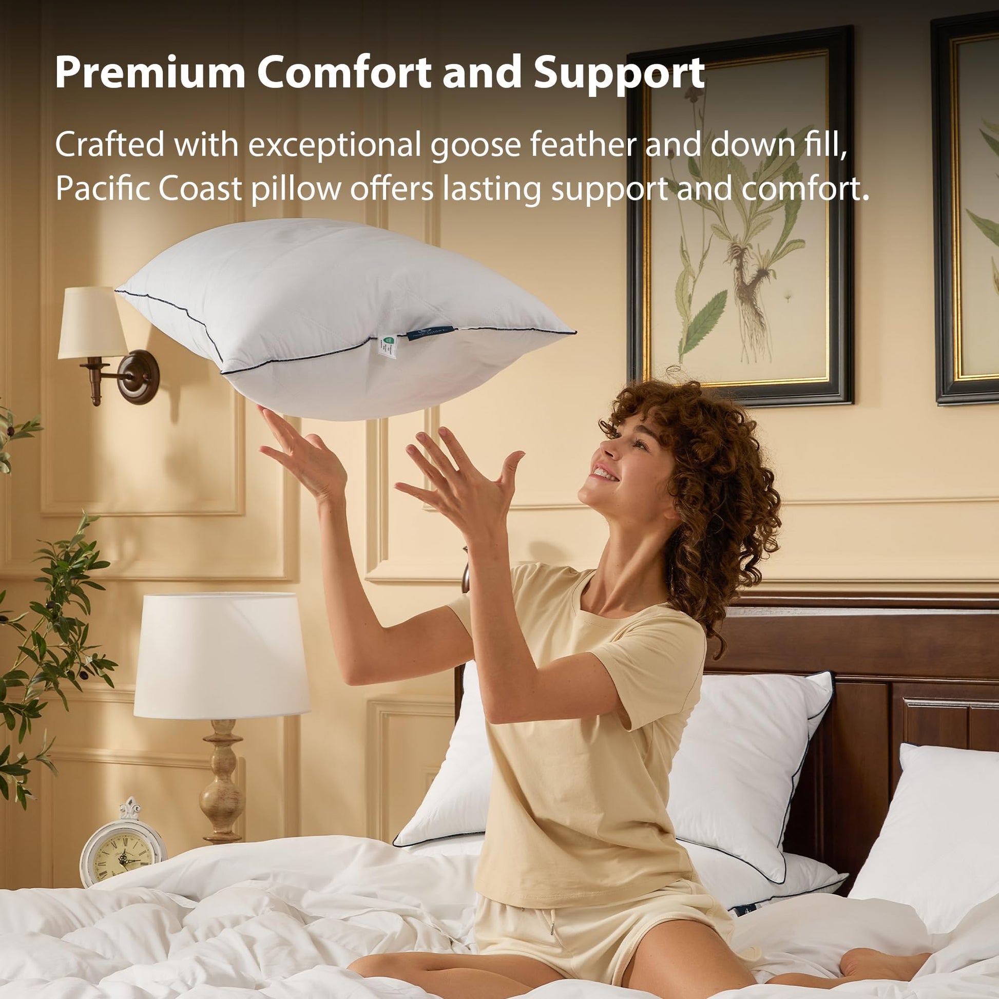 Pacific Coast Bed Pillow, Luxury Hotel Collection Goose Feather and Down Pillow for Sleeping with Classic Diamond Pattern, Medium Supportive, Standard Size 1 Pack - Medaid International