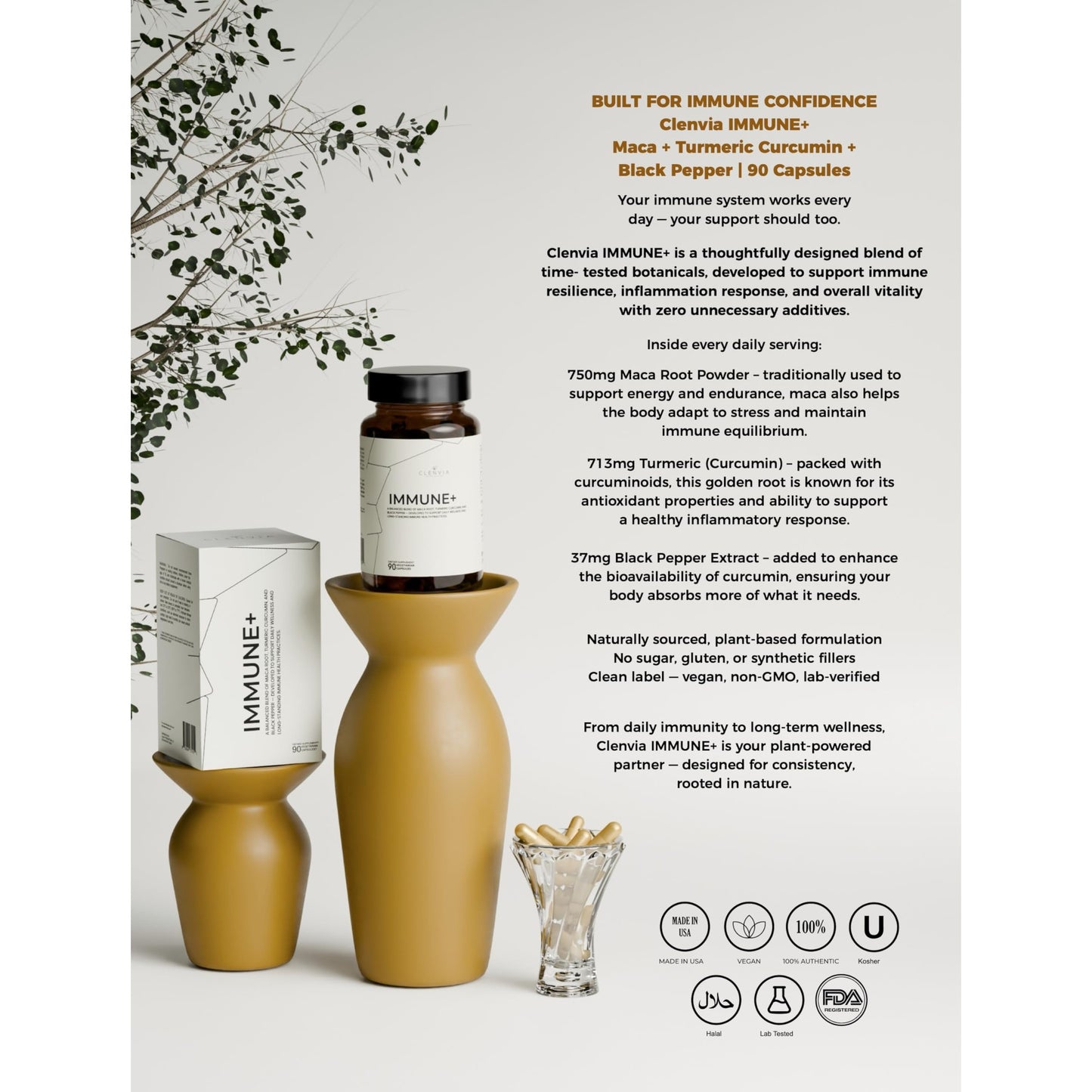 Immune Support Supplement – Advanced Herbal Blend with Turmeric, Maca Root & Black Pepper – Daily Wellness Formula – 90 Vegan Capsules – Made in USA - Medaid International