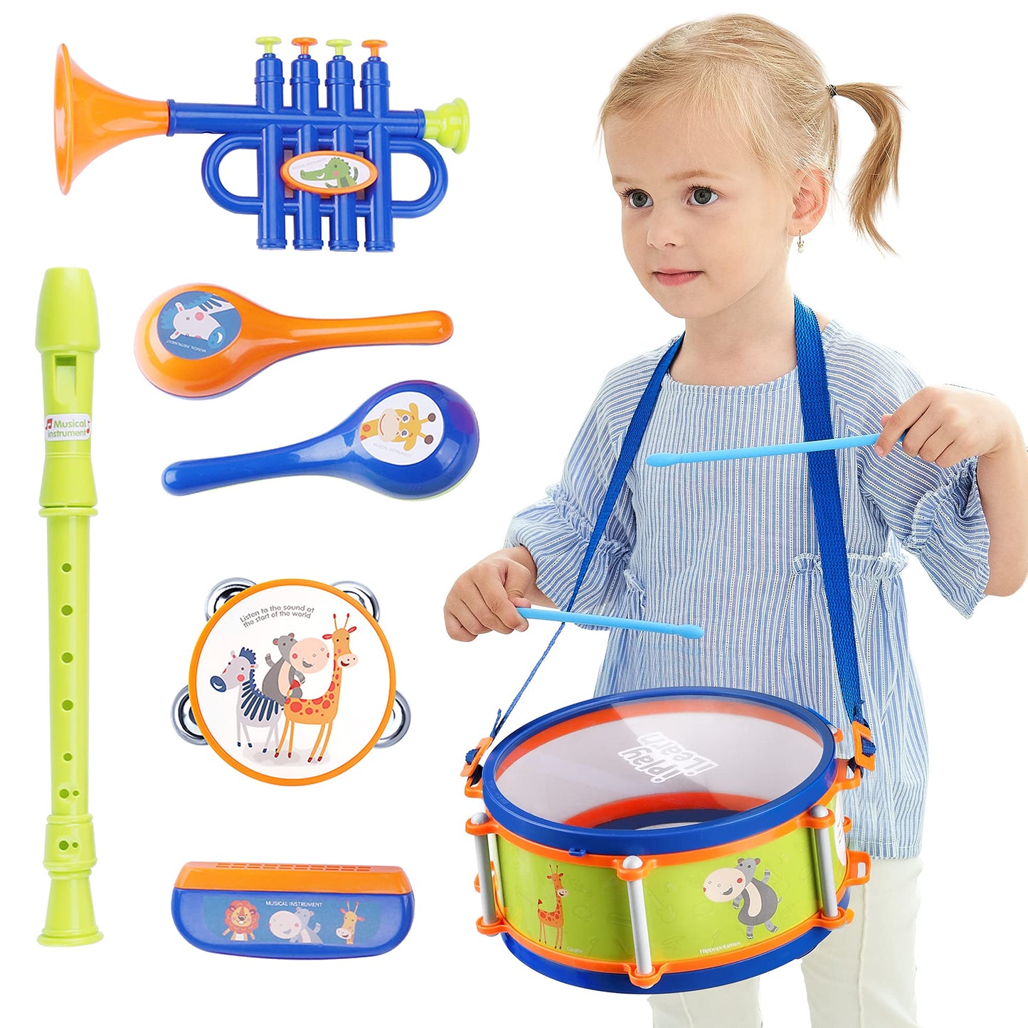 iPlay, iLearn Toddler Musical Instruments Toys, Kids Drum Set, Baby Trumpet, Percussion, Harmonica, Maraca, Flute, Tambourine, Birthday Gifts for 18 Months Olds Ages 2 3 4 5 Years Boys Girls Children - Medaid International