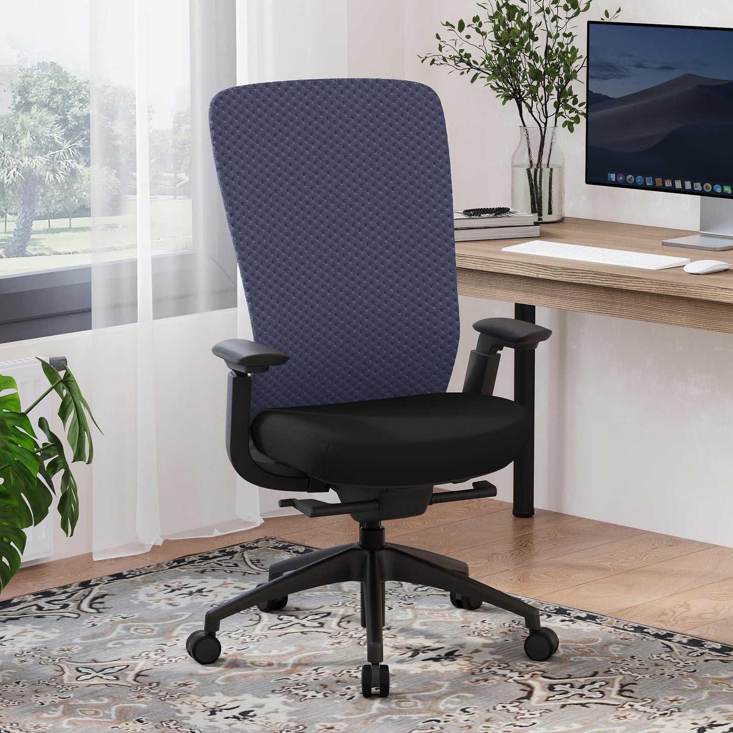 Executive Office Chair with 4D Adjustable Arms & Lumbar Support - Mesh Seat Depth Adjustment, 107°-115°-123°-132° Recline, Memory Foam & Aluminum Base for Modern Home/Office,Blue - Medaid International