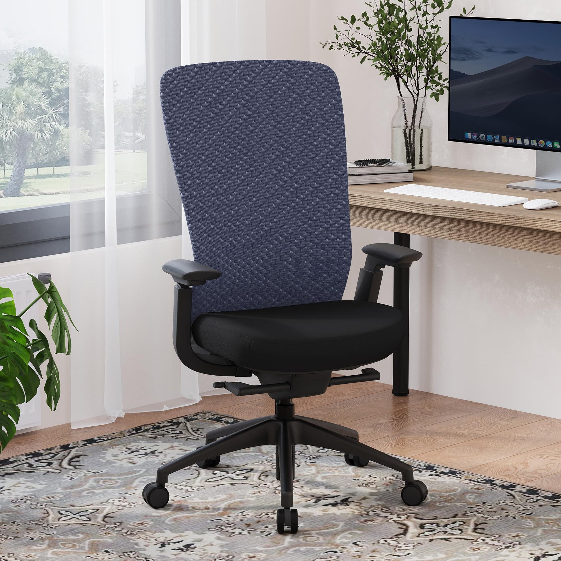 Executive Office Chair with 4D Adjustable Arms & Lumbar Support - Mesh Seat Depth Adjustment, 107°-115°-123°-132° Recline, Memory Foam & Aluminum Base for Modern Home/Office,Blue - Medaid International