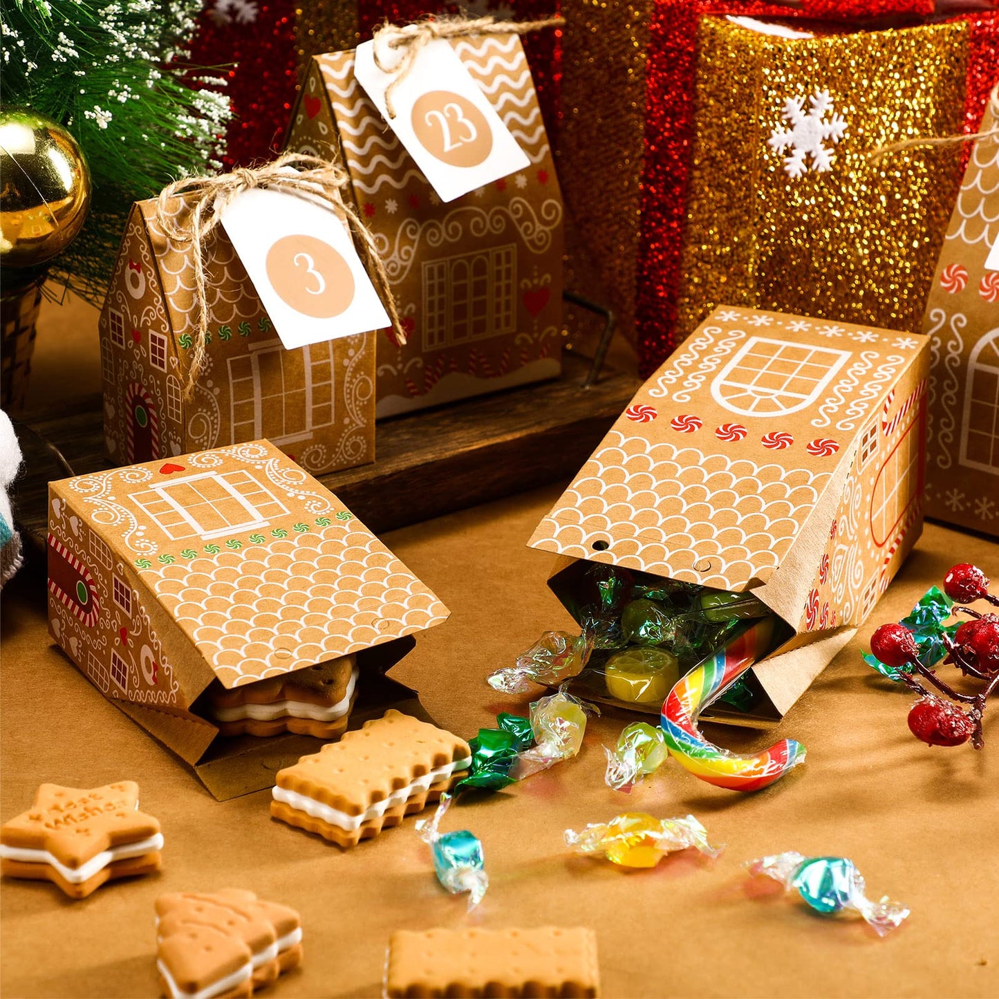 Woanger 24 Empty Advent Calendar Boxes to Fill, Christmas DIY Advent Calendar 24 Days Countdown Gift Xmas Gingerbread House Candies Treats Boxes for 2025 Xmas Holiday Decor(Stylish Style) - Medaid International