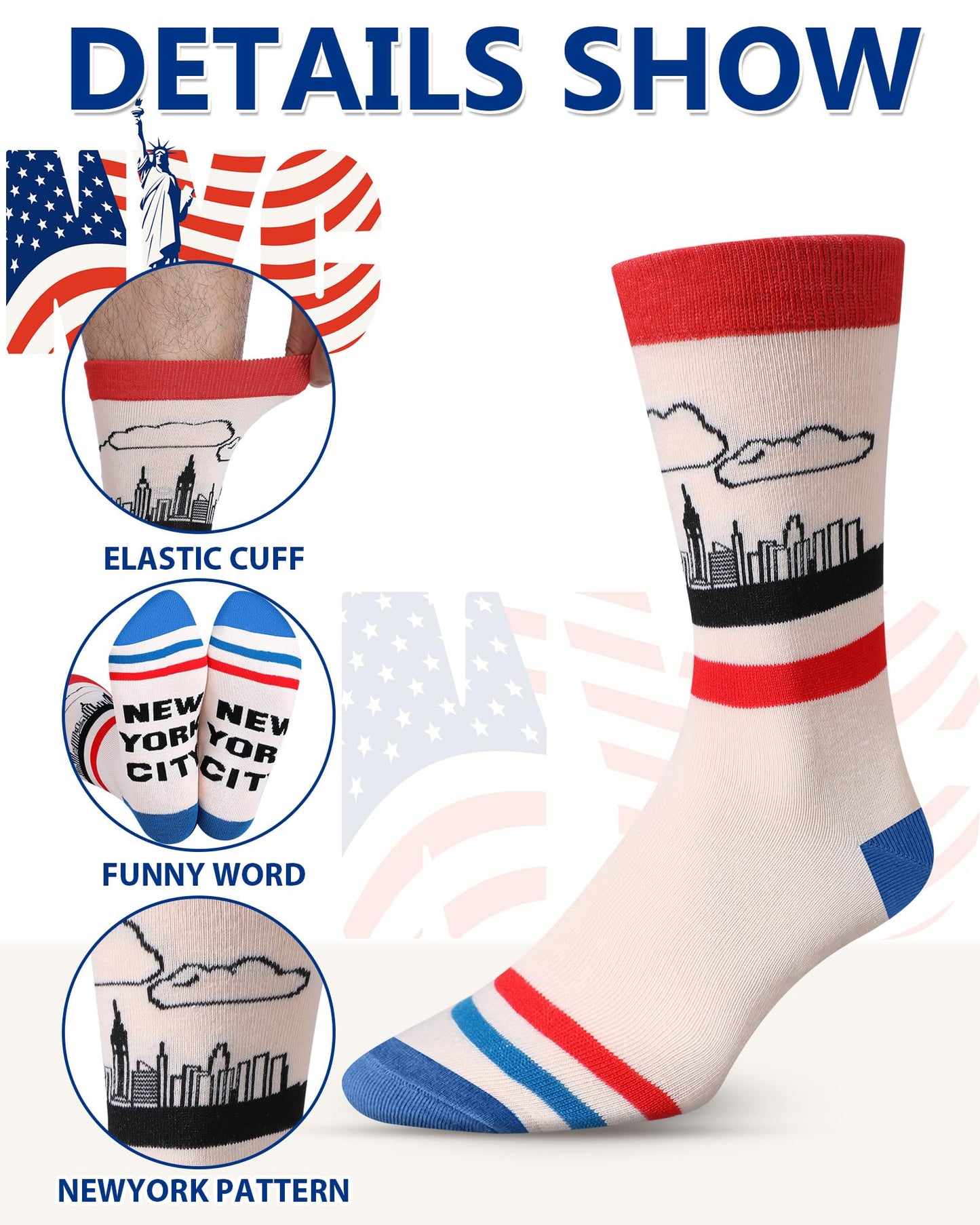 Halfchet 5 Pairs Funny New York Souvenirs Gifts for Men Novelty New York City Socks City State Crew Socks Souvenirs for Traveler Lover Holiday Birthday Gifts - Medaid International