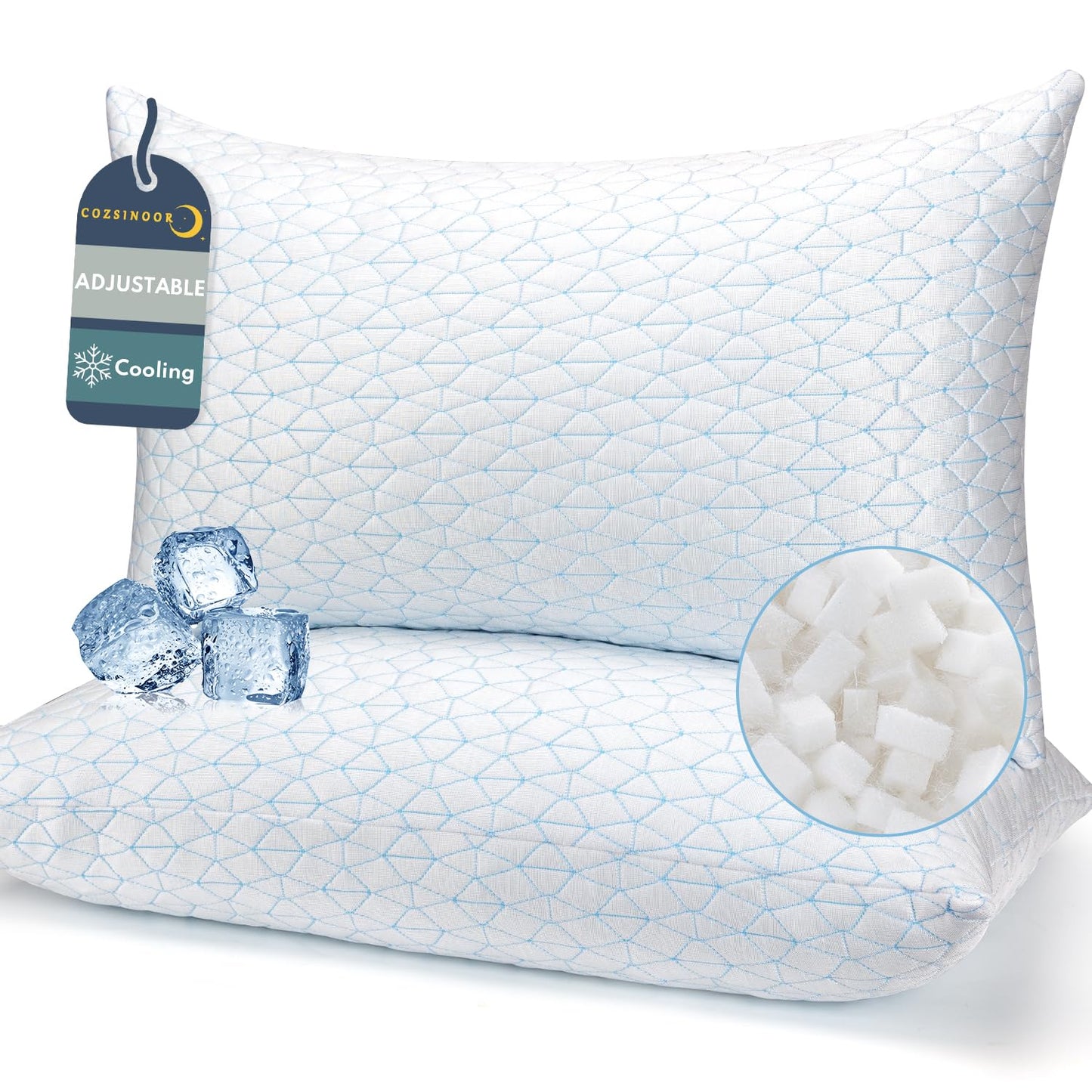 COZSINOOR Cooling Pillows Queen Size Set of 2 for Sleeping - Adjustable Shredded Memory Foam Pillows 2 Pack, Cool Pillow for Back, Side and Stomach Sleepers, Bed Pillow Removable Cover Washable - Medaid International
