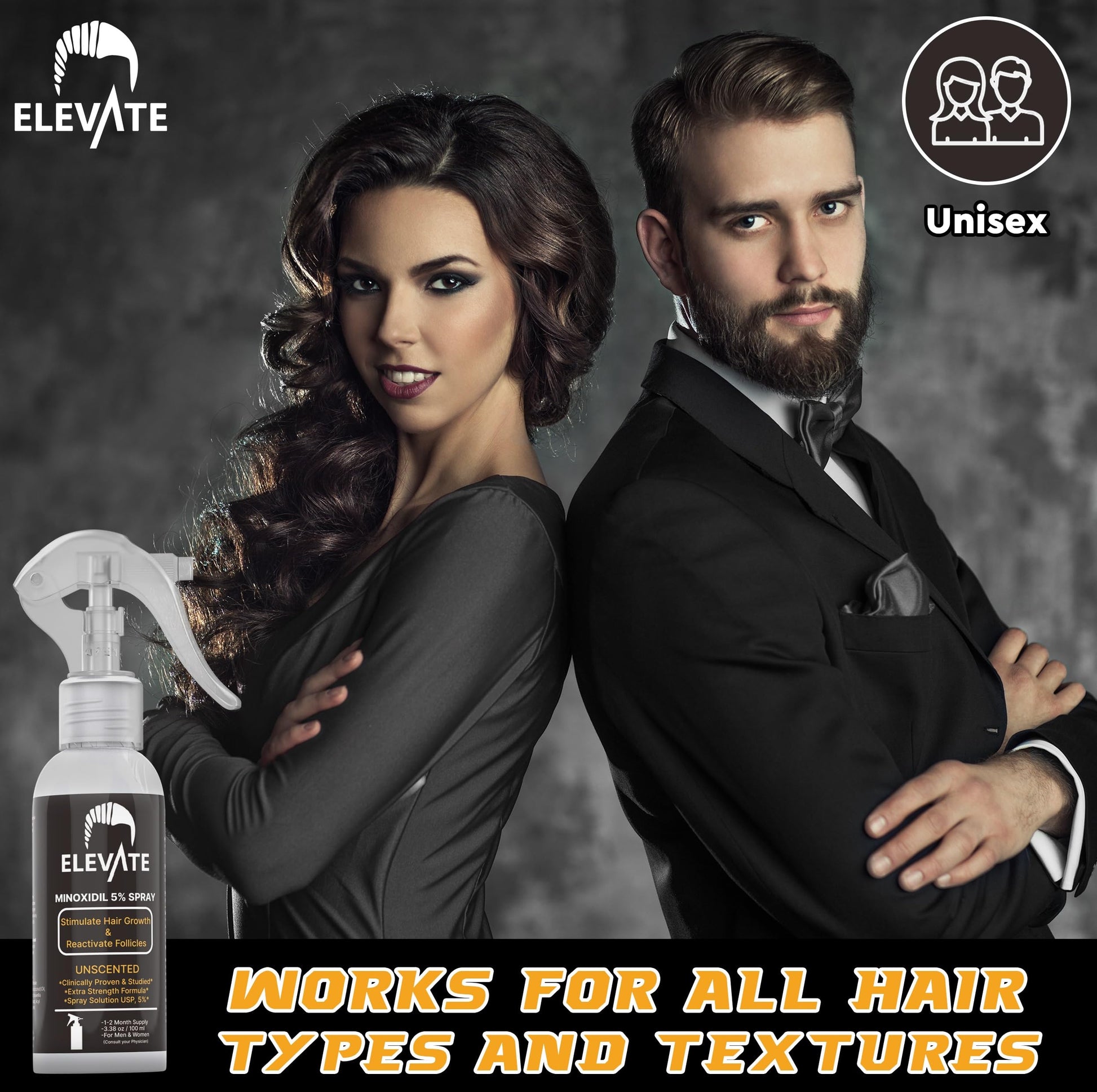 Elevate Hair Regrowth Treatment 5% Minoxidil Spray - Extra Strength Formula Professional Treatment for Hair Loss and Thinning for Regrowth - Stimulate Follicles for Men and Women 1 Month Supply - Medaid International